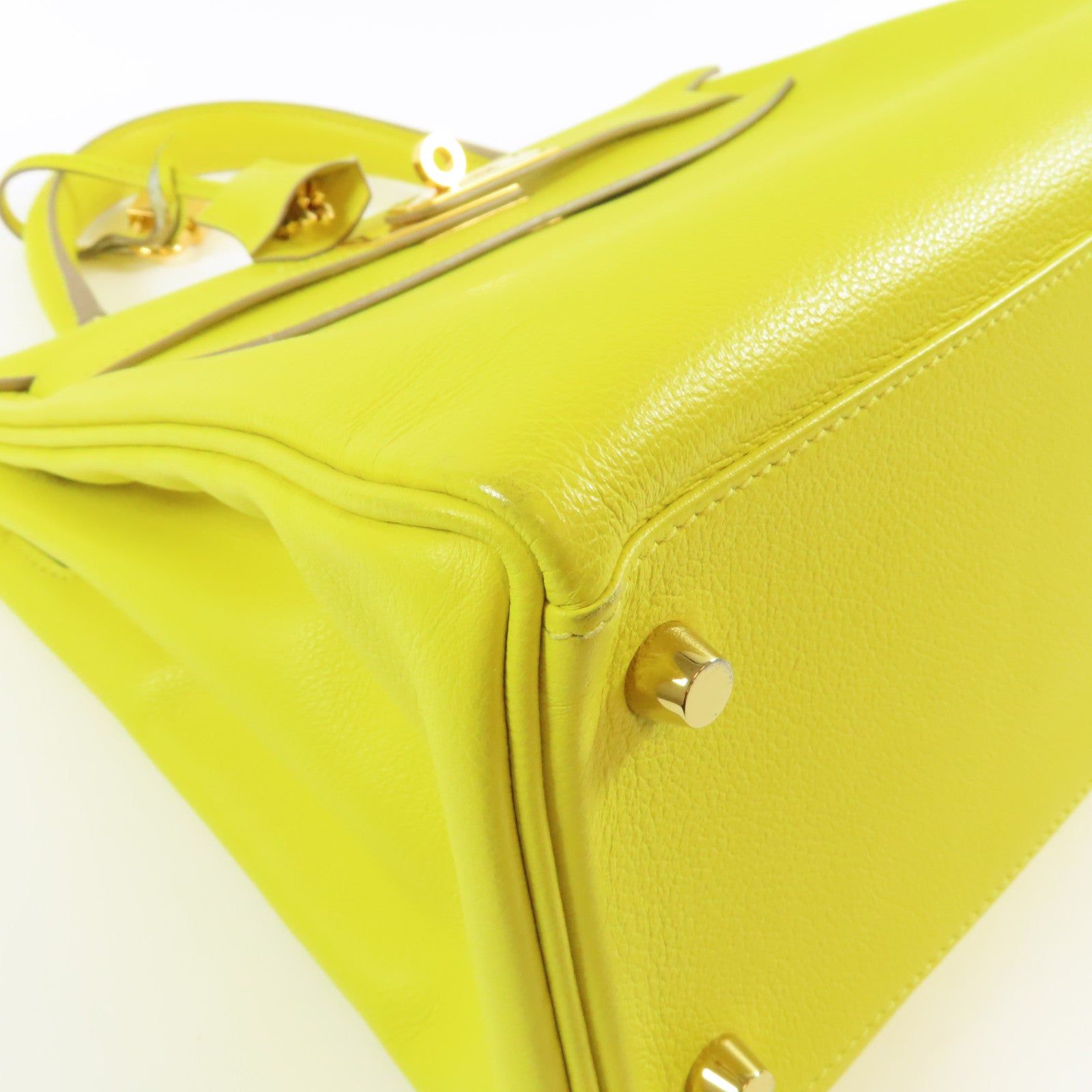 HERMES Evercolor皮革Kelly 28金扣手挽肩背兩用袋Lime檸檬黃色