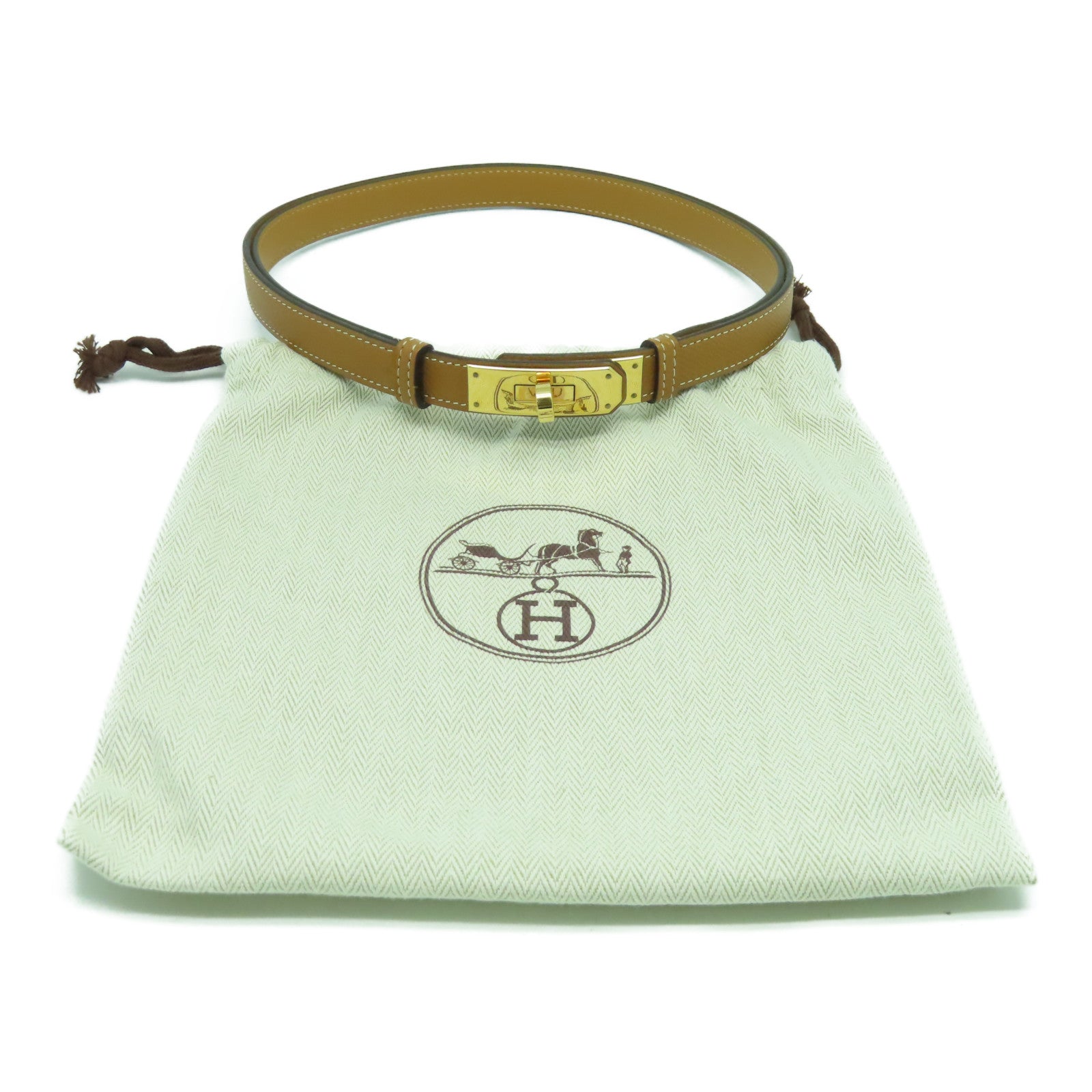 HERMES Epsom皮革Kelly Belt金扣皮帶經典駝色