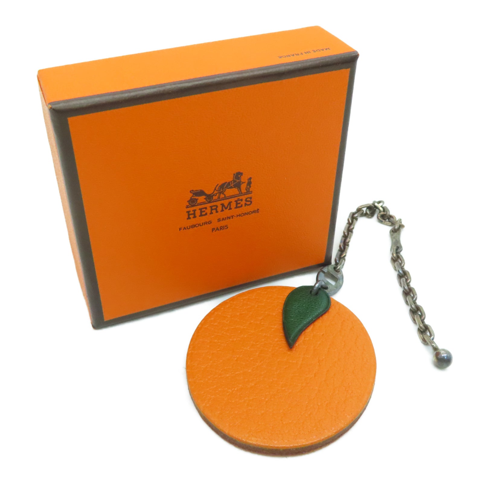 HERMES 【激減優惠】925純銀/皮革Charm掛飾橙色