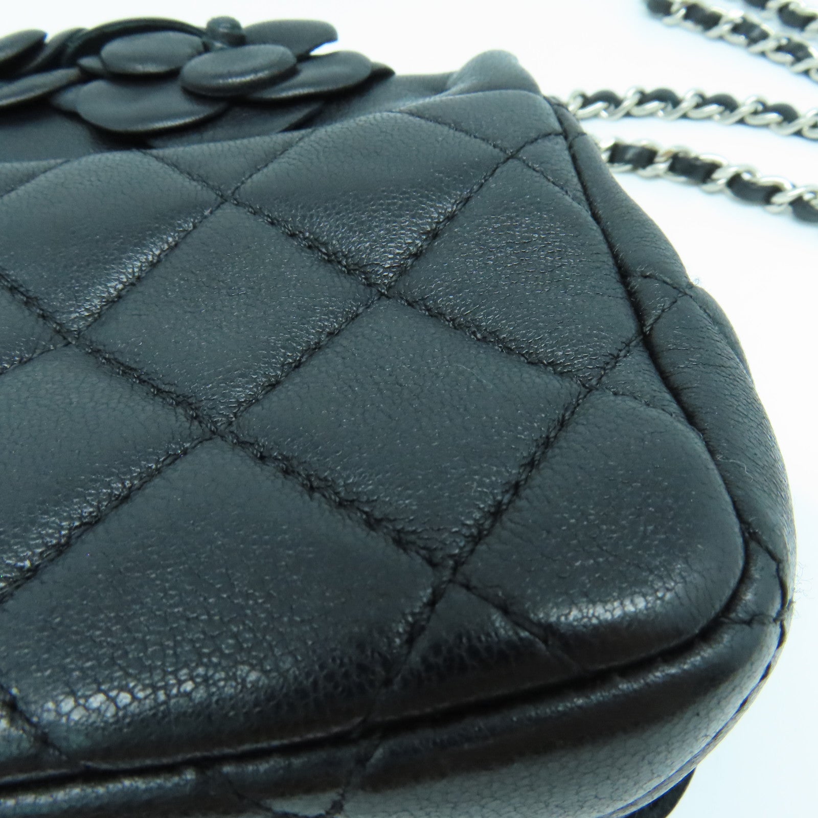 CHANEL 牛皮皮革Chain Shoulder銀扣鏈帶肩背袋黑色