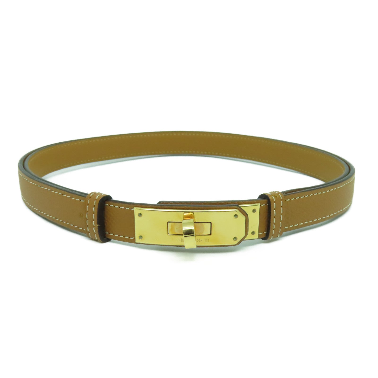 HERMES Epsom皮革Kelly Belt金扣皮帶經典駝色