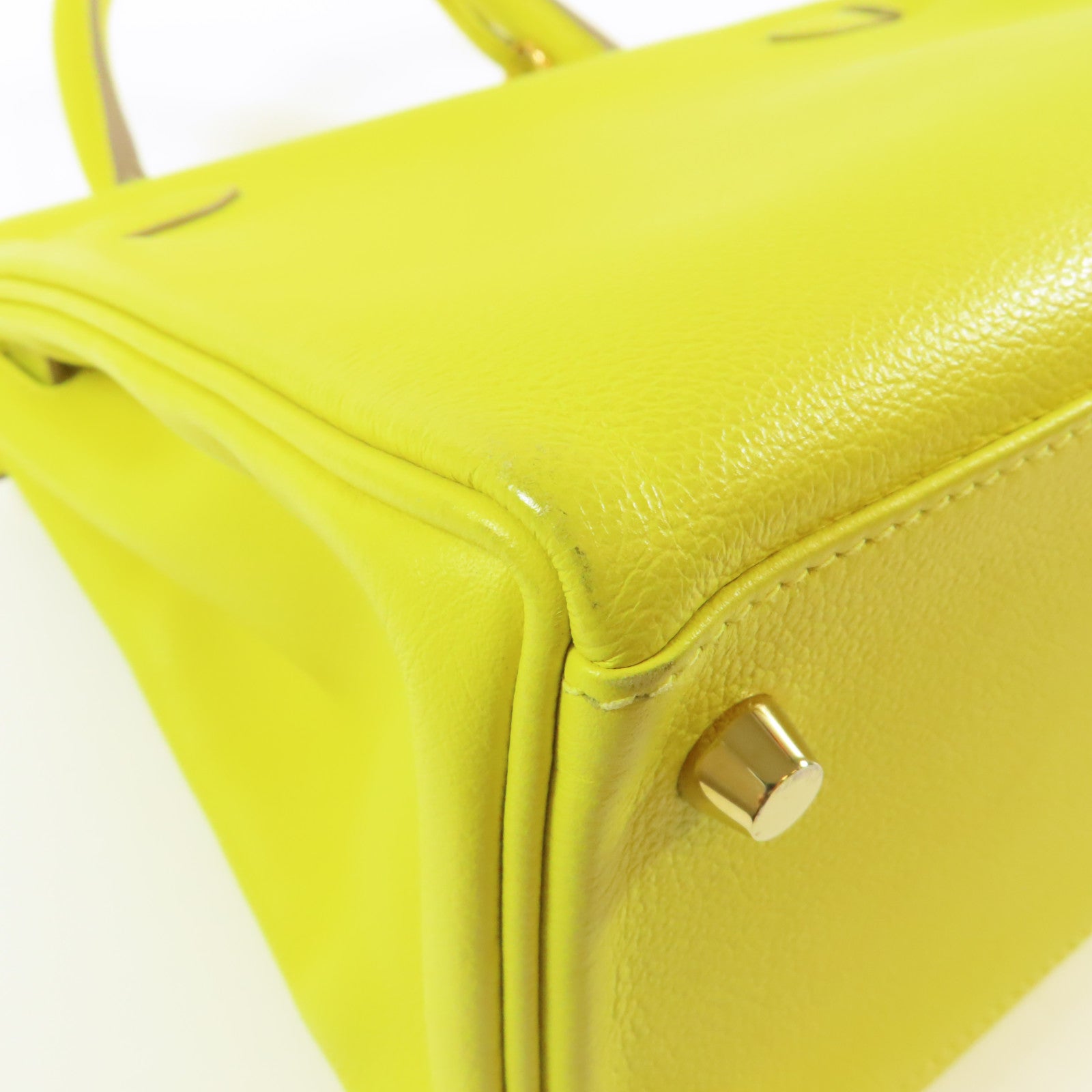 HERMES Evercolor皮革Kelly 28金扣手挽肩背兩用袋Lime檸檬黃色