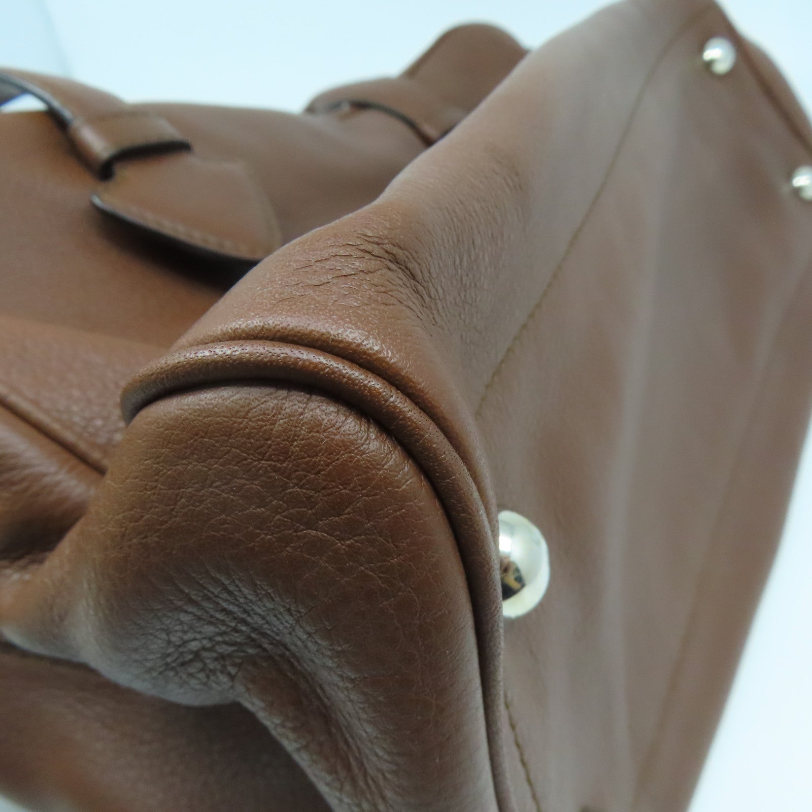LOEWE 牛皮皮革Hand Bag銀扣手挽袋啡色