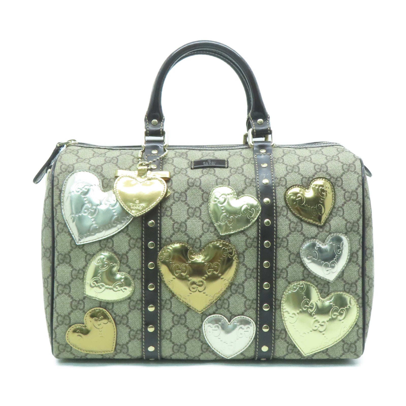 GUCCI 塗層帆布Boston Bag金扣手拿包棕色