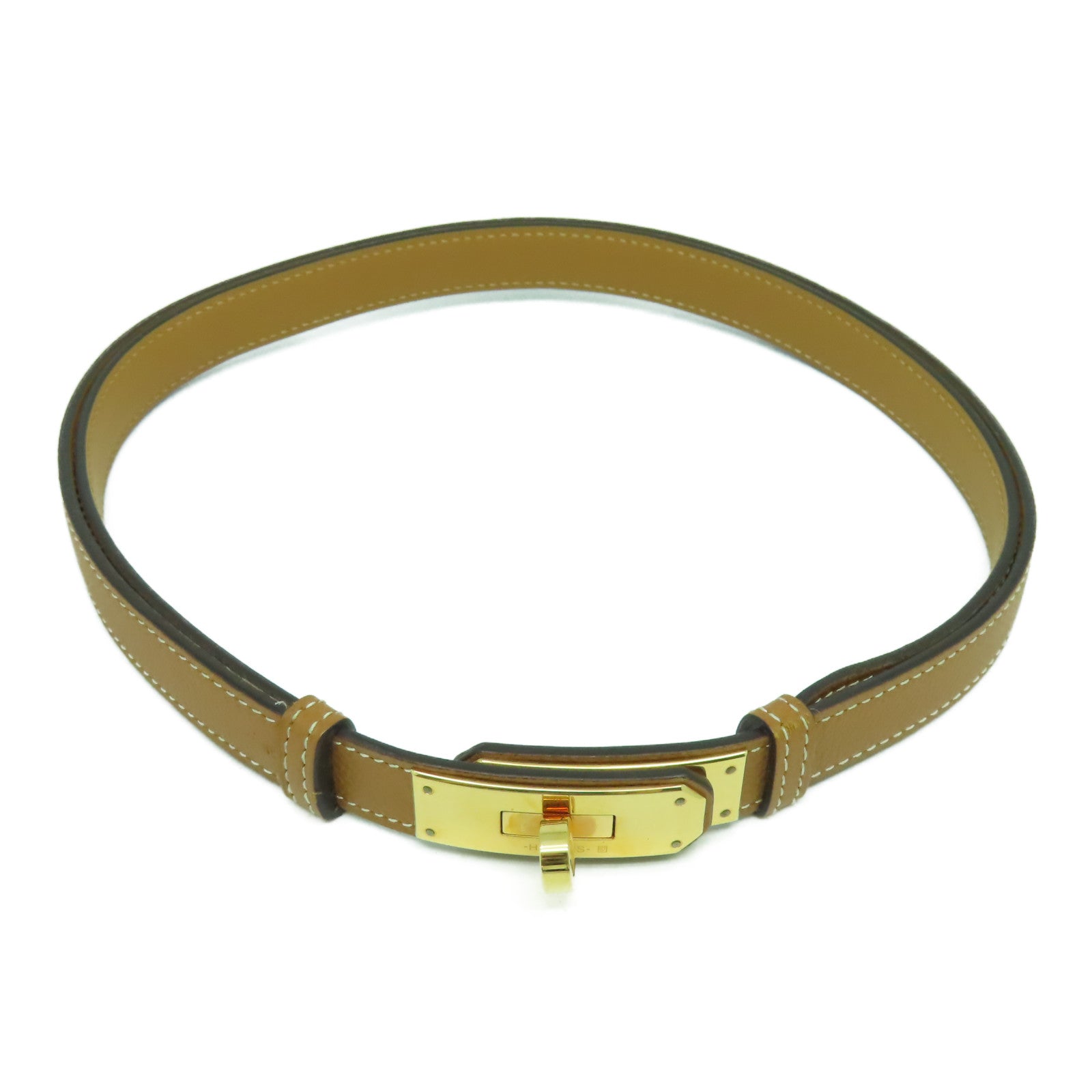 HERMES Epsom皮革Kelly Belt金扣皮帶經典駝色