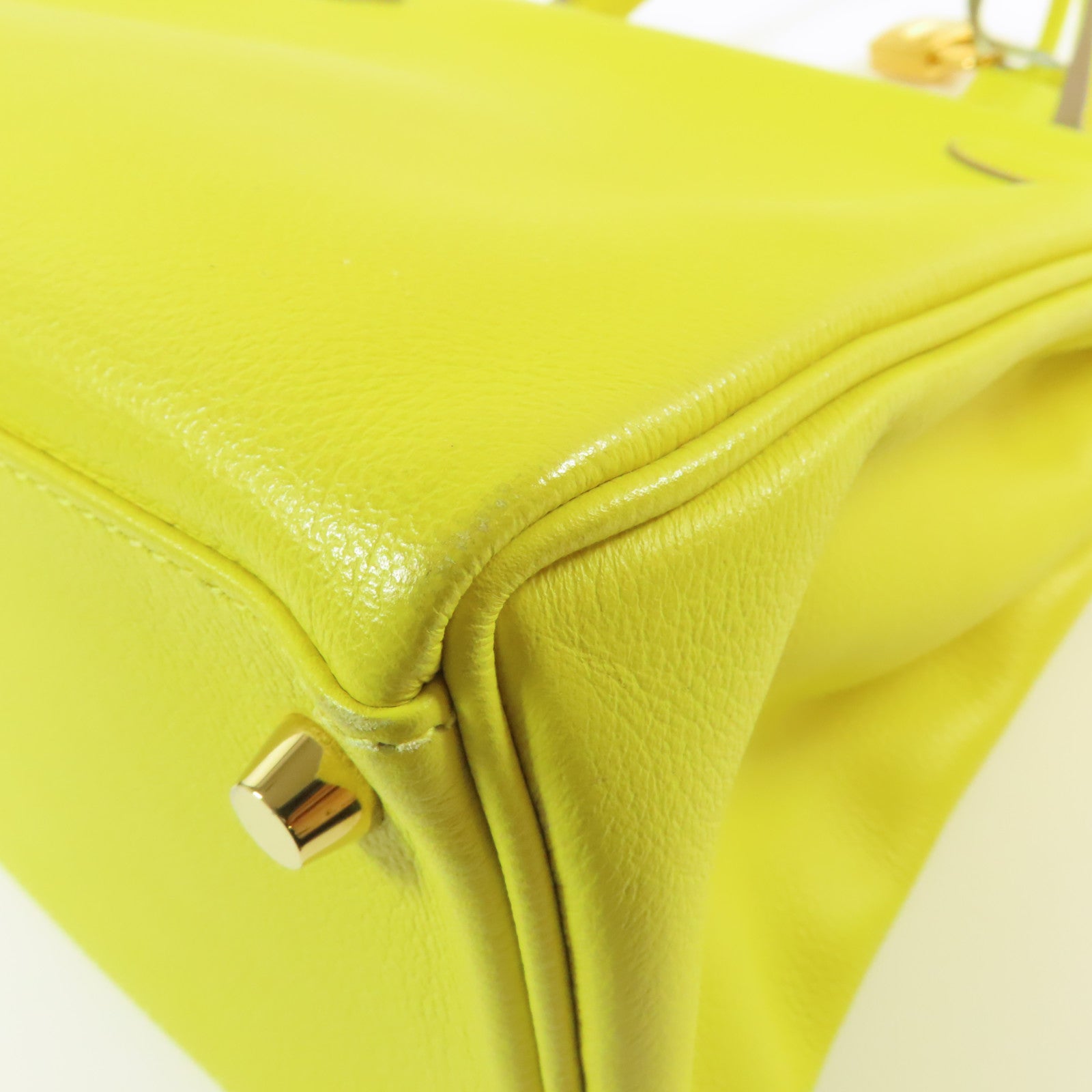 HERMES Evercolor皮革Kelly 28金扣手挽肩背兩用袋Lime檸檬黃色