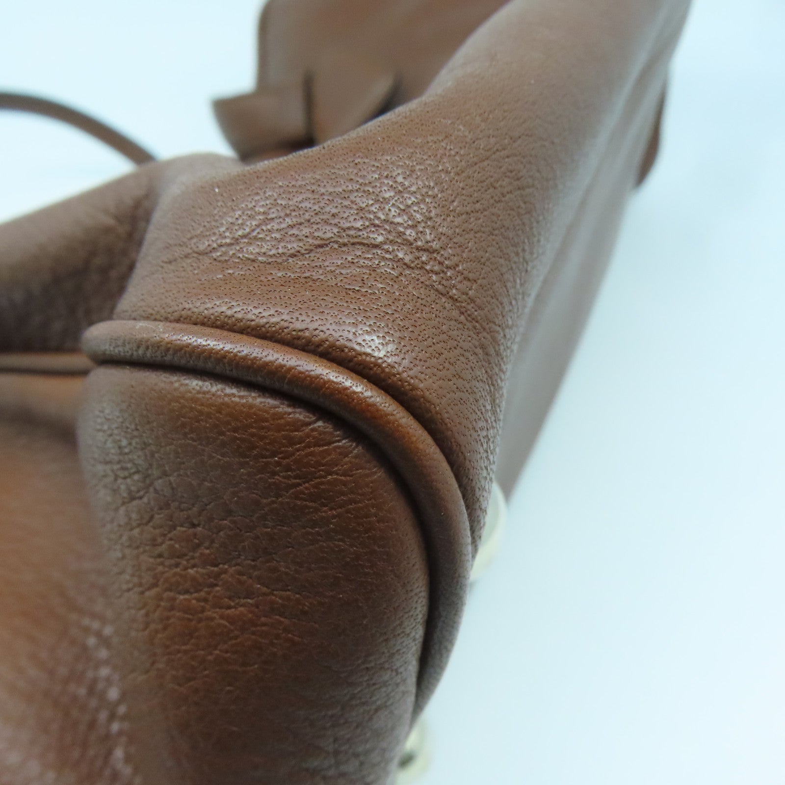 LOEWE 牛皮皮革Hand Bag銀扣手挽袋啡色