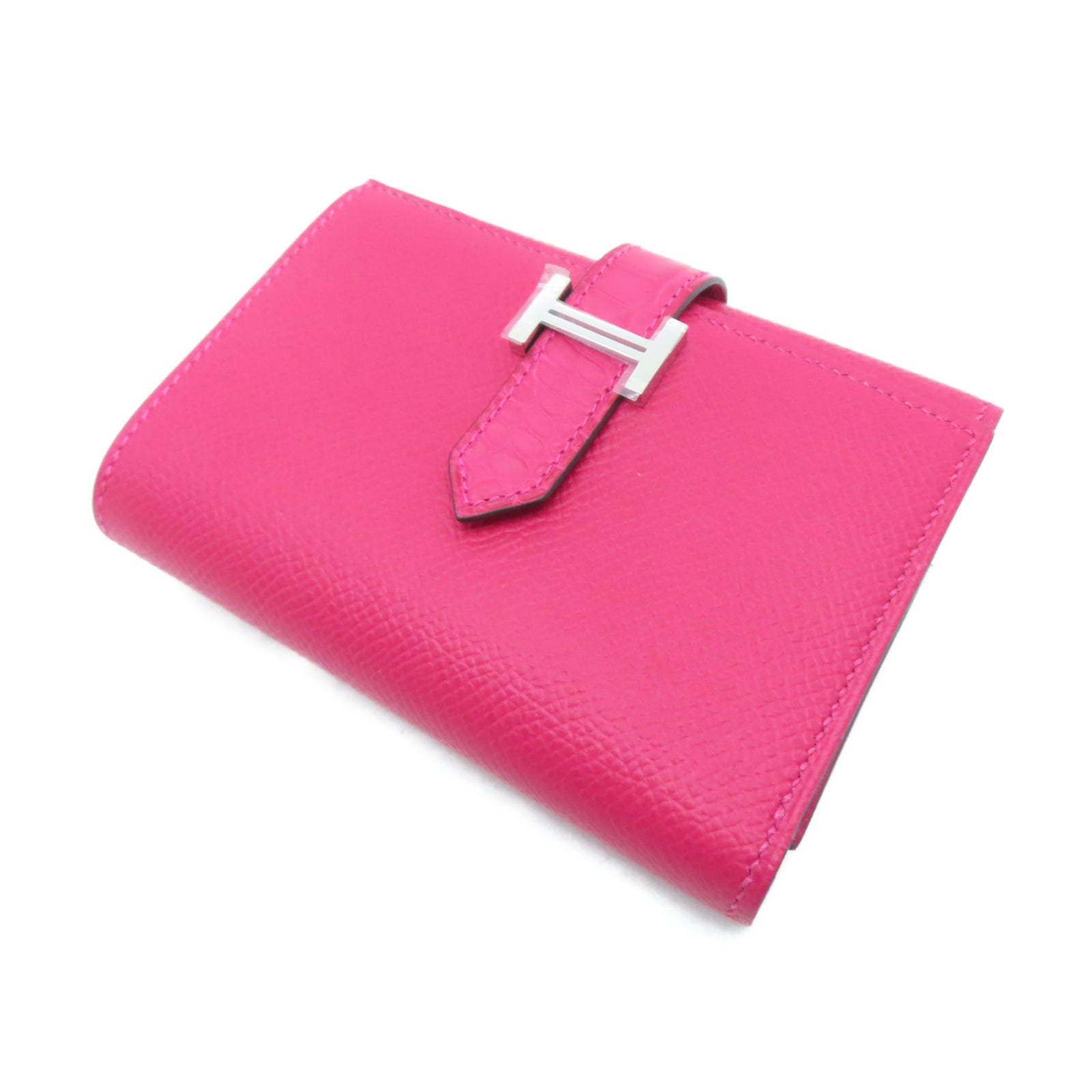 HERMES 【激減優惠】Epsom皮革Portefeuille Bearn Wallet Touch銀扣錢包紅色