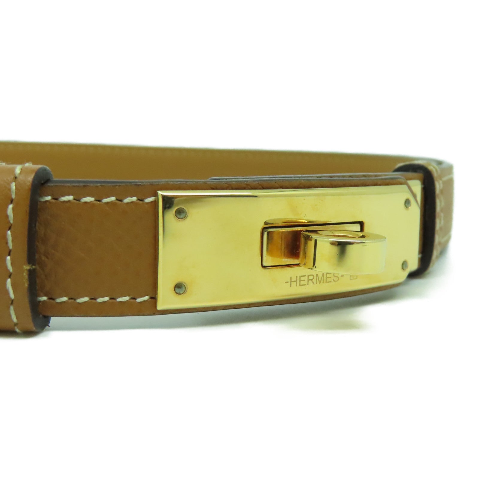HERMES Epsom皮革Kelly Belt金扣皮帶經典駝色