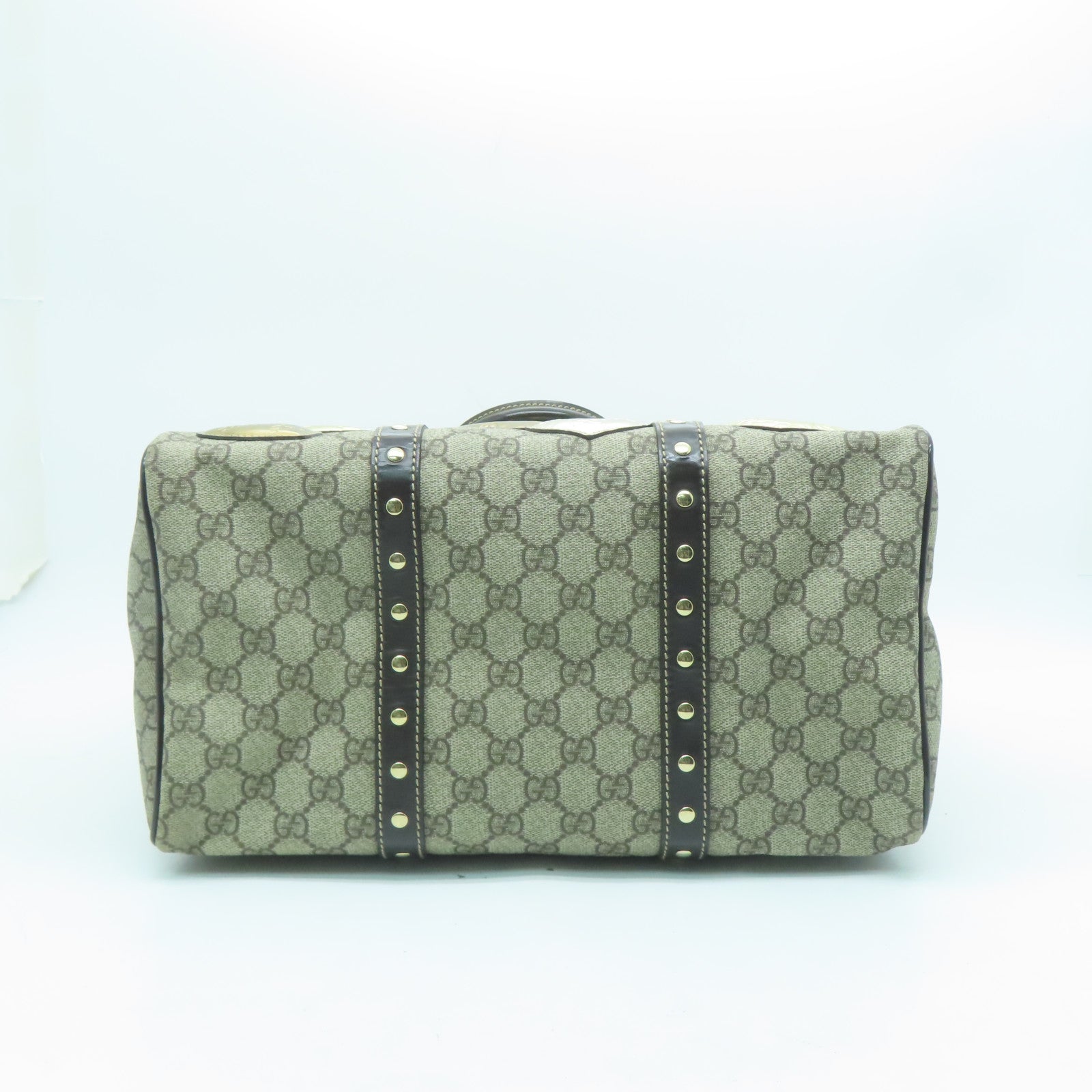 GUCCI 塗層帆布Boston Bag金扣手拿包棕色