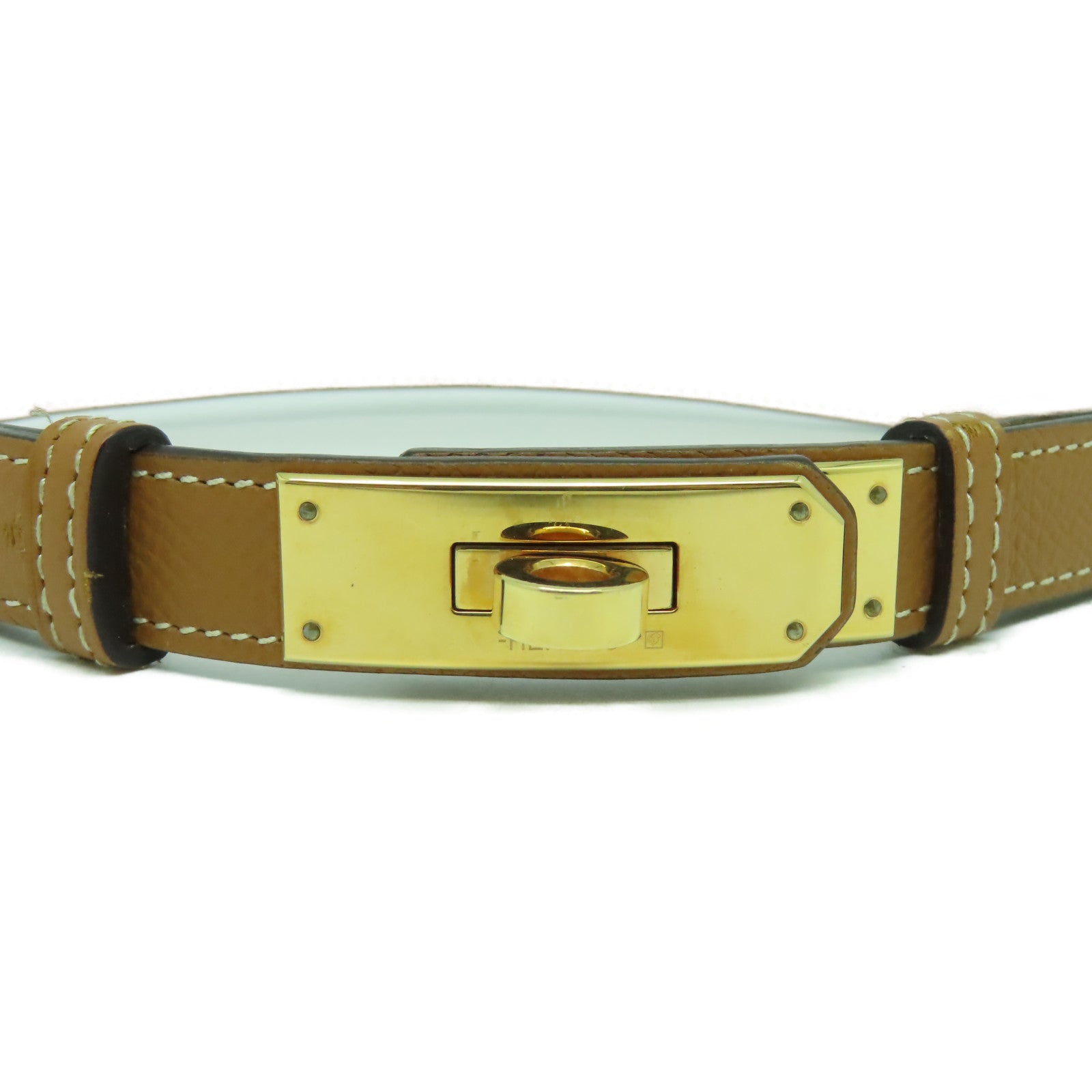 HERMES Epsom皮革Kelly Belt金扣皮帶經典駝色
