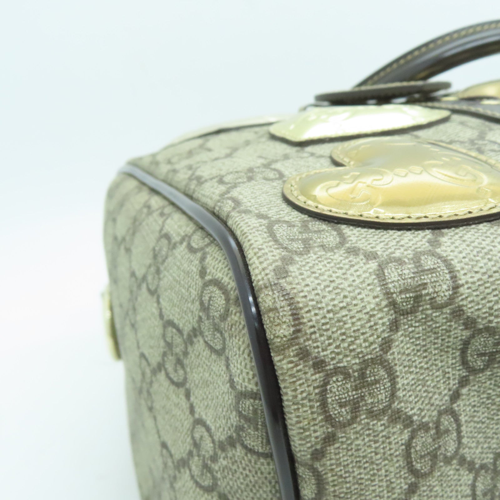 GUCCI 塗層帆布Boston Bag金扣手拿包棕色