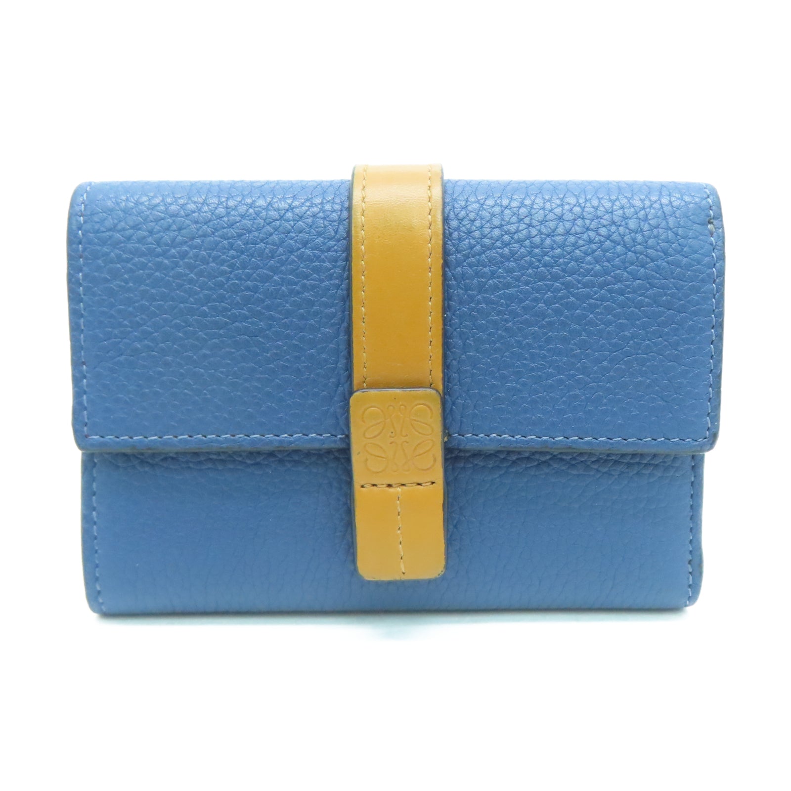 LOEWE 牛皮皮革Wallet银扣钱包蓝色/棕色