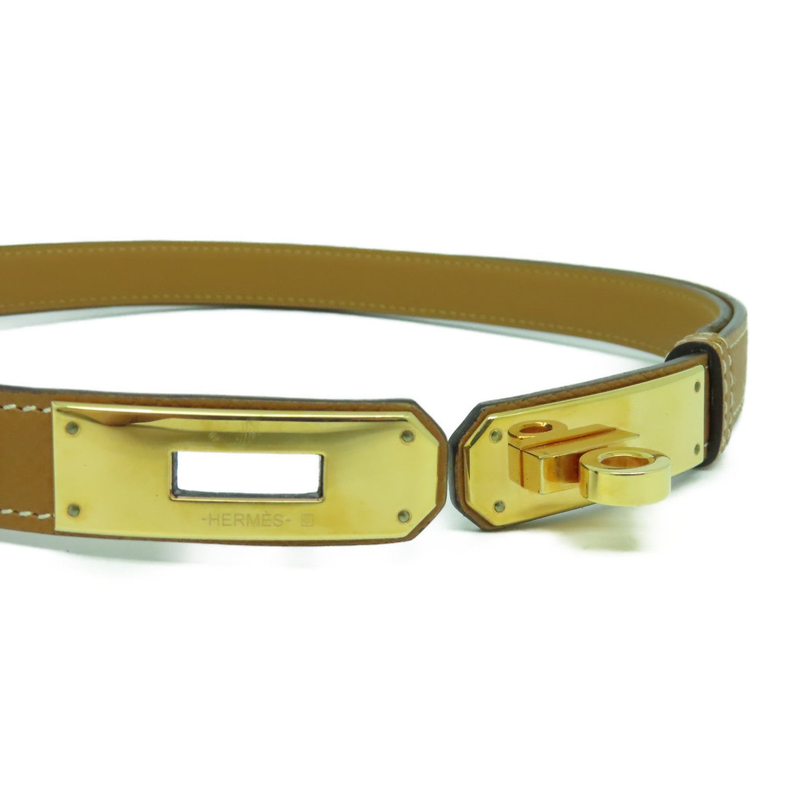 HERMES Epsom皮革Kelly Belt金扣皮帶經典駝色