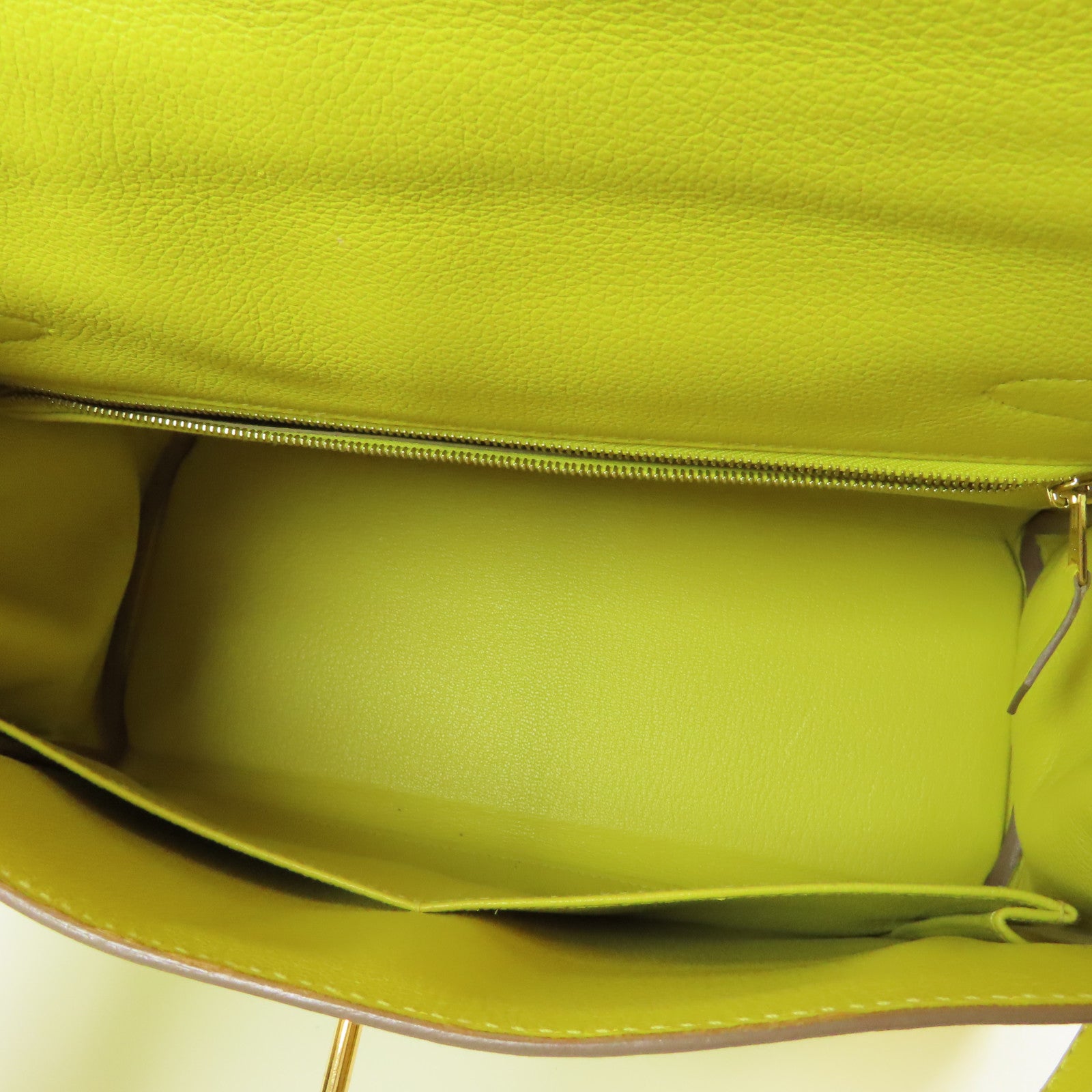 HERMES Evercolor皮革Kelly 28金扣手挽肩背兩用袋Lime檸檬黃色