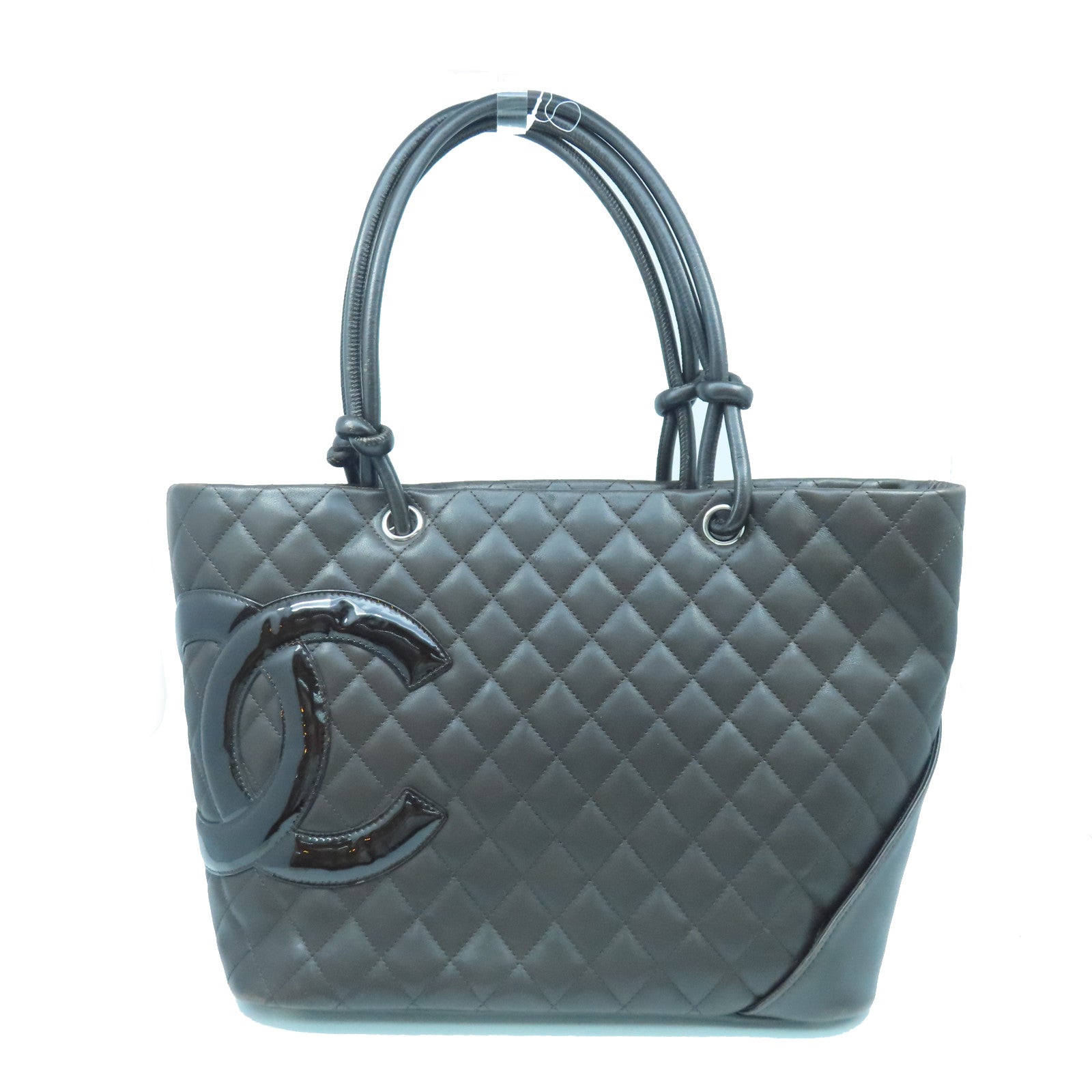 CHANEL Lingge cowhide leather Cambon Line Tote Bag silver buckle handle bag brown