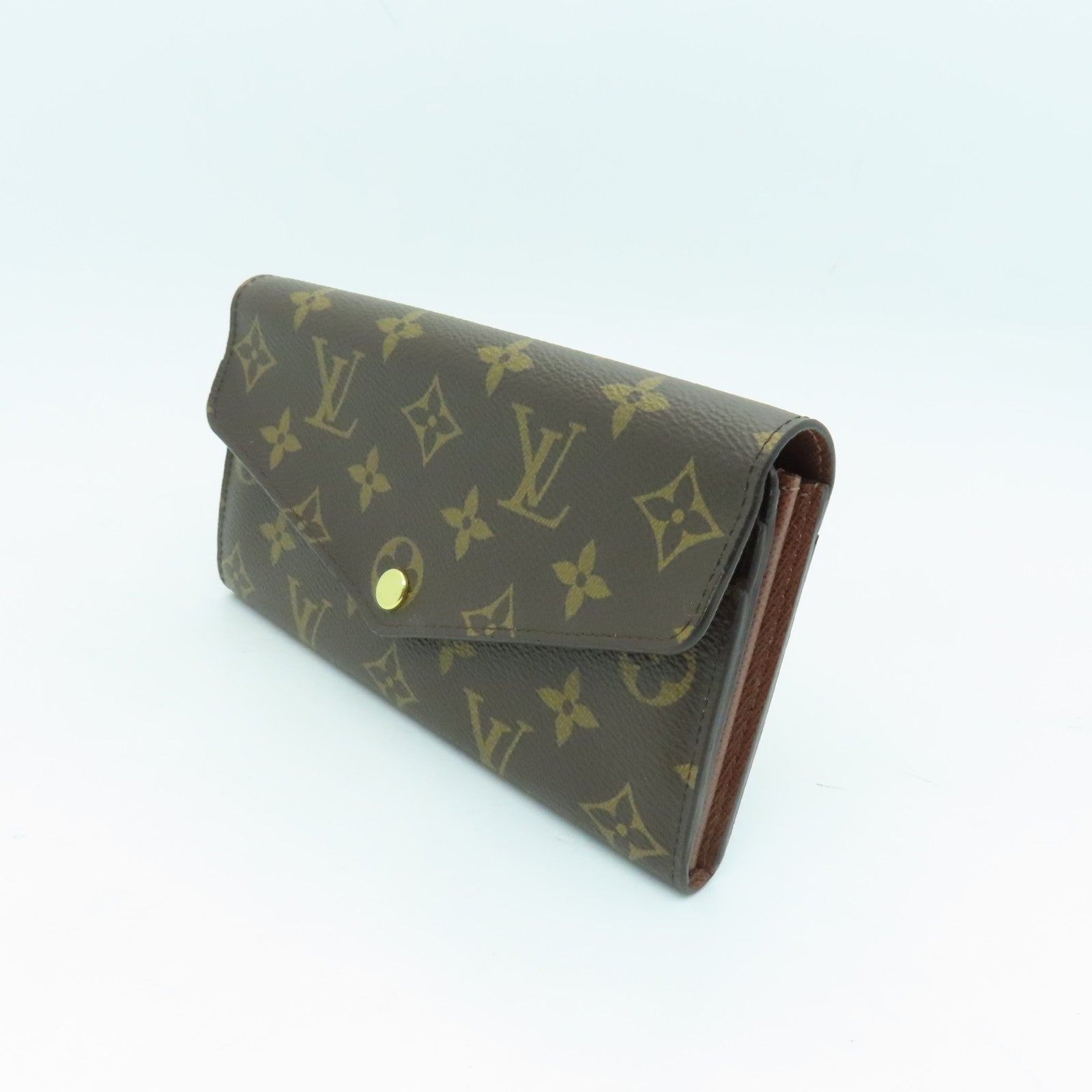 LOUIS VUITTON Monogram Sarah Gold Buckle Long Wallet Brown