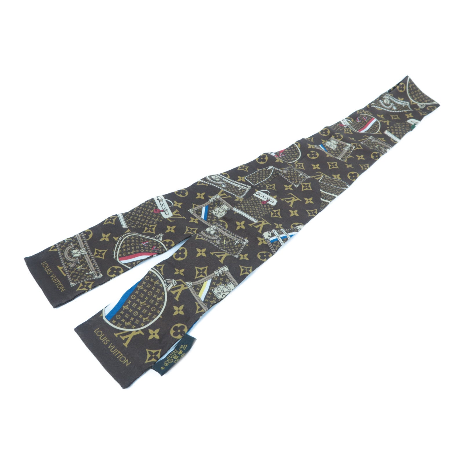 LOUIS VUITTON 絲質Monogram Trunks Bandeau Scarf絲巾啡色
