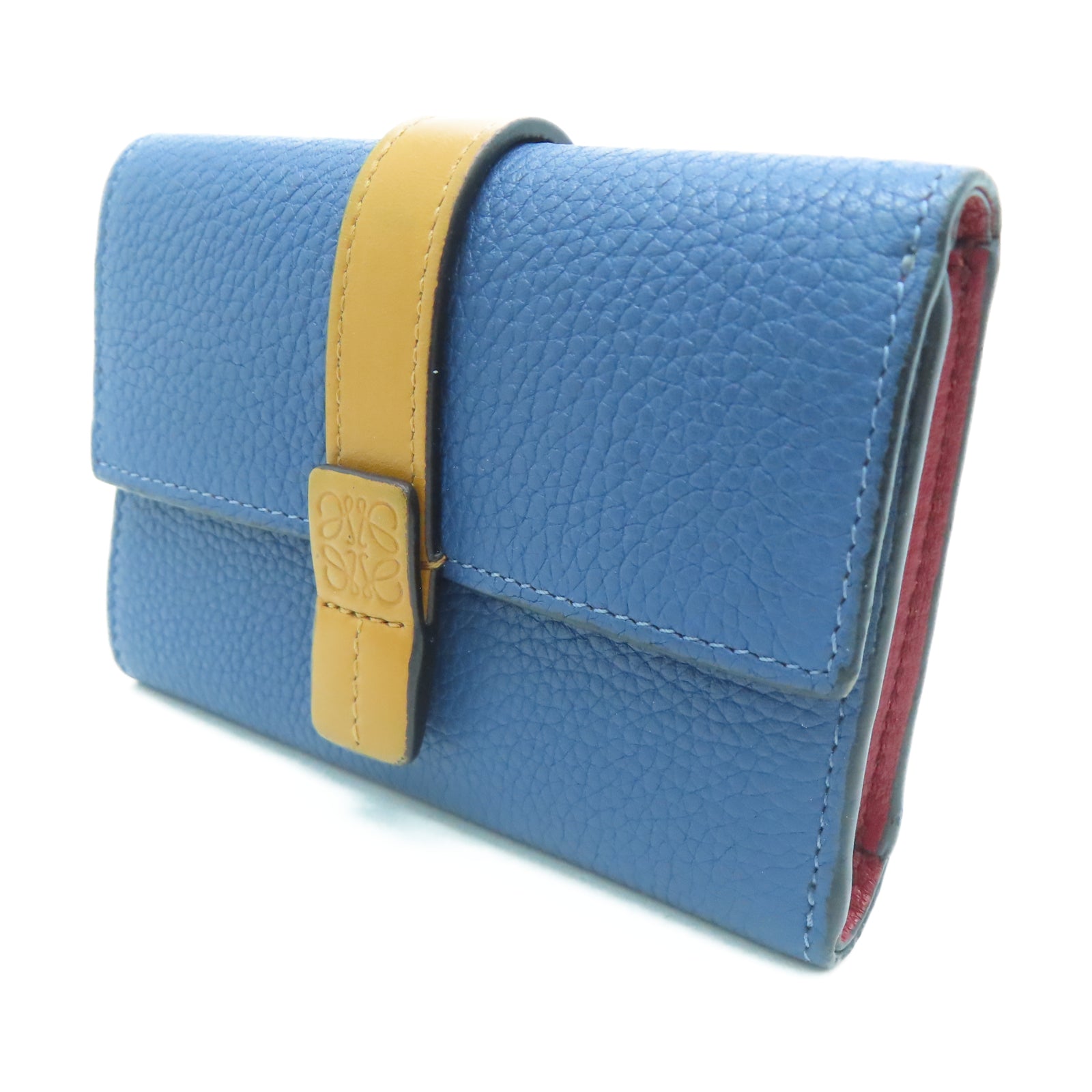 LOEWE 牛皮皮革Wallet银扣钱包蓝色/棕色