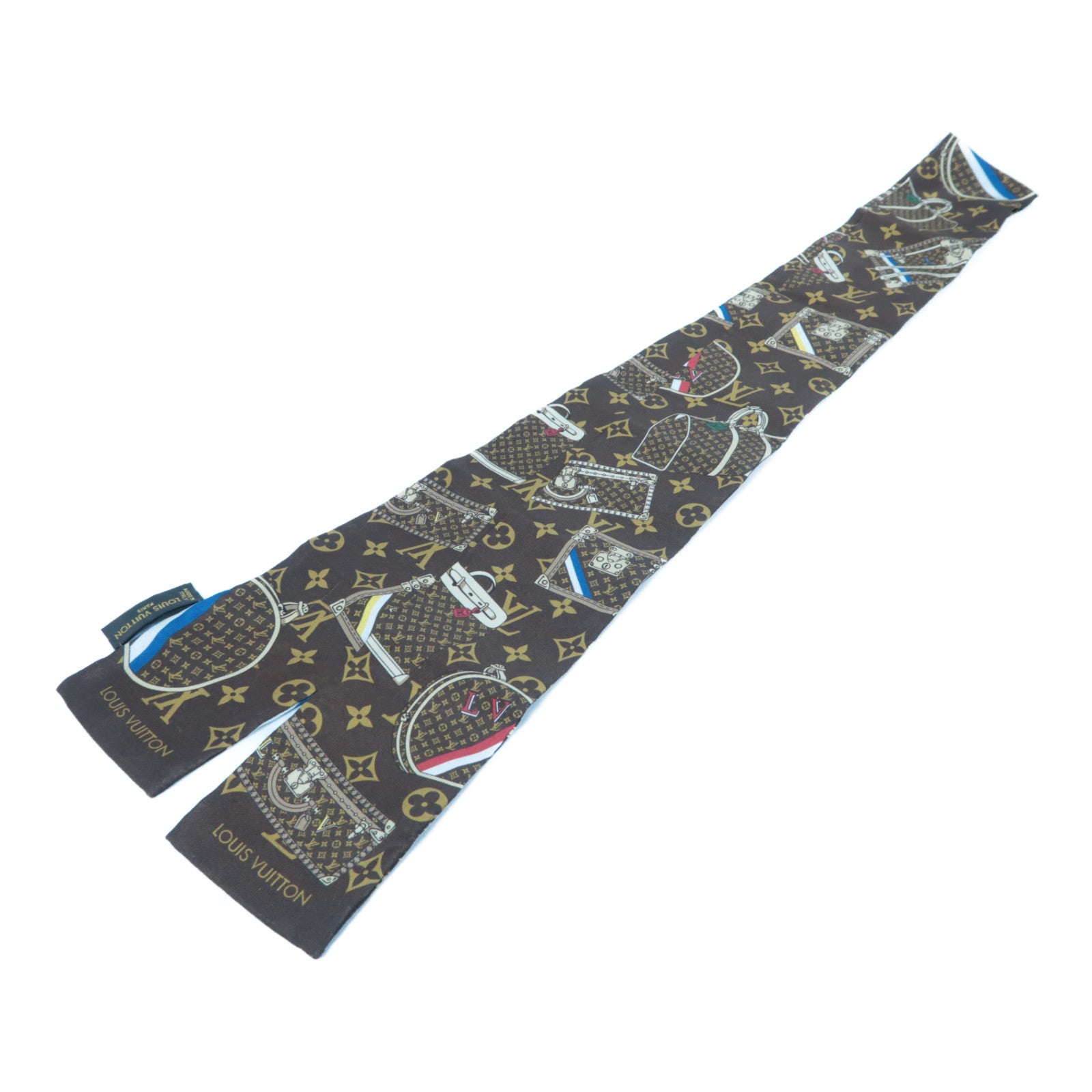LOUIS VUITTON 絲質Monogram Trunks Bandeau Scarf絲巾啡色