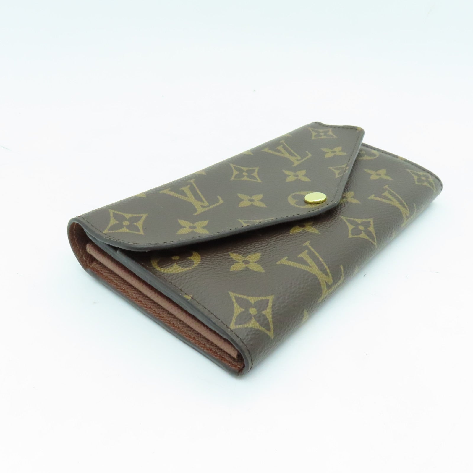 LOUIS VUITTON Monogram Sarah Gold Buckle Long Wallet Brown