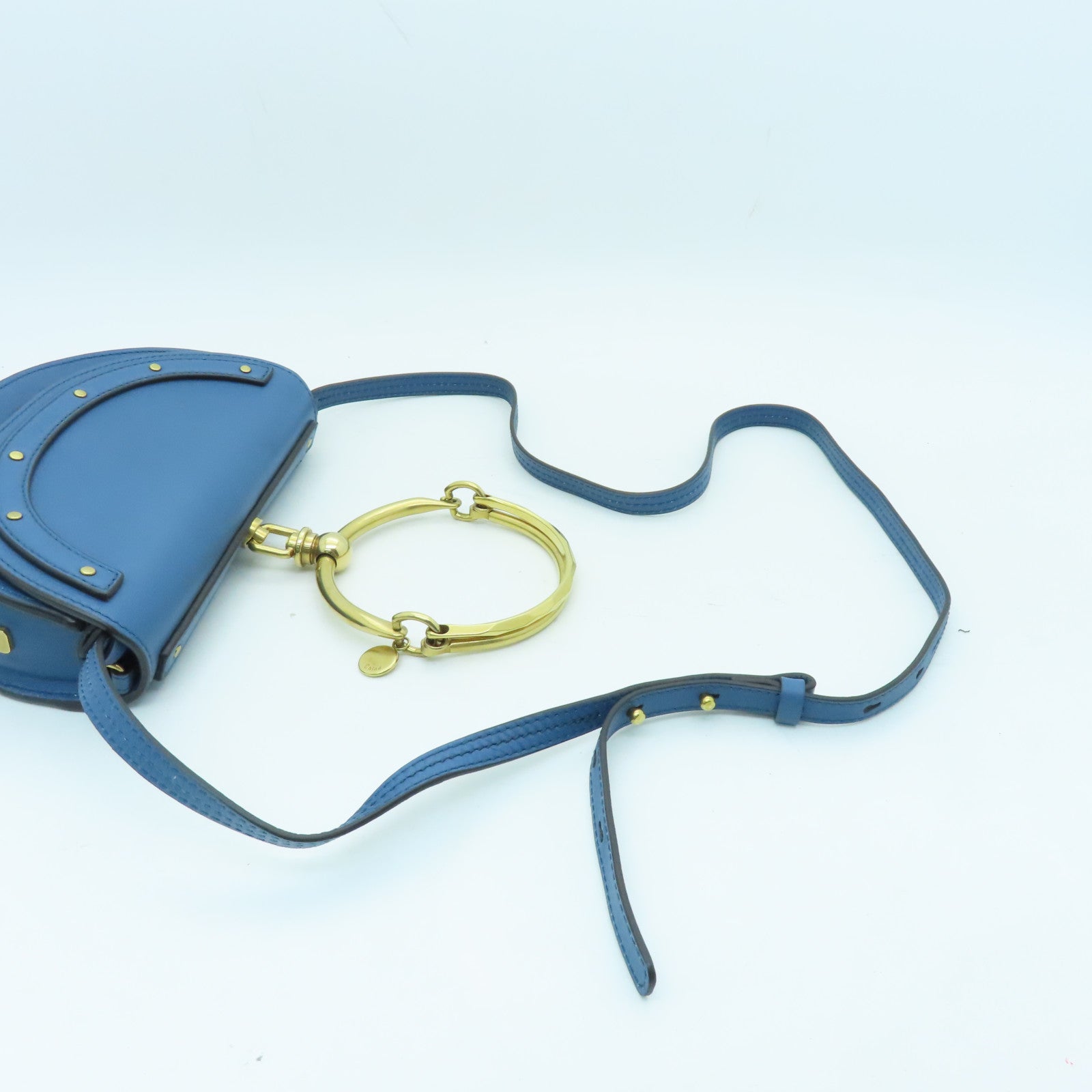 Chloe cowhide leather Nile Minaudiere Bracelet gold buckle handle shoulder bag blue
