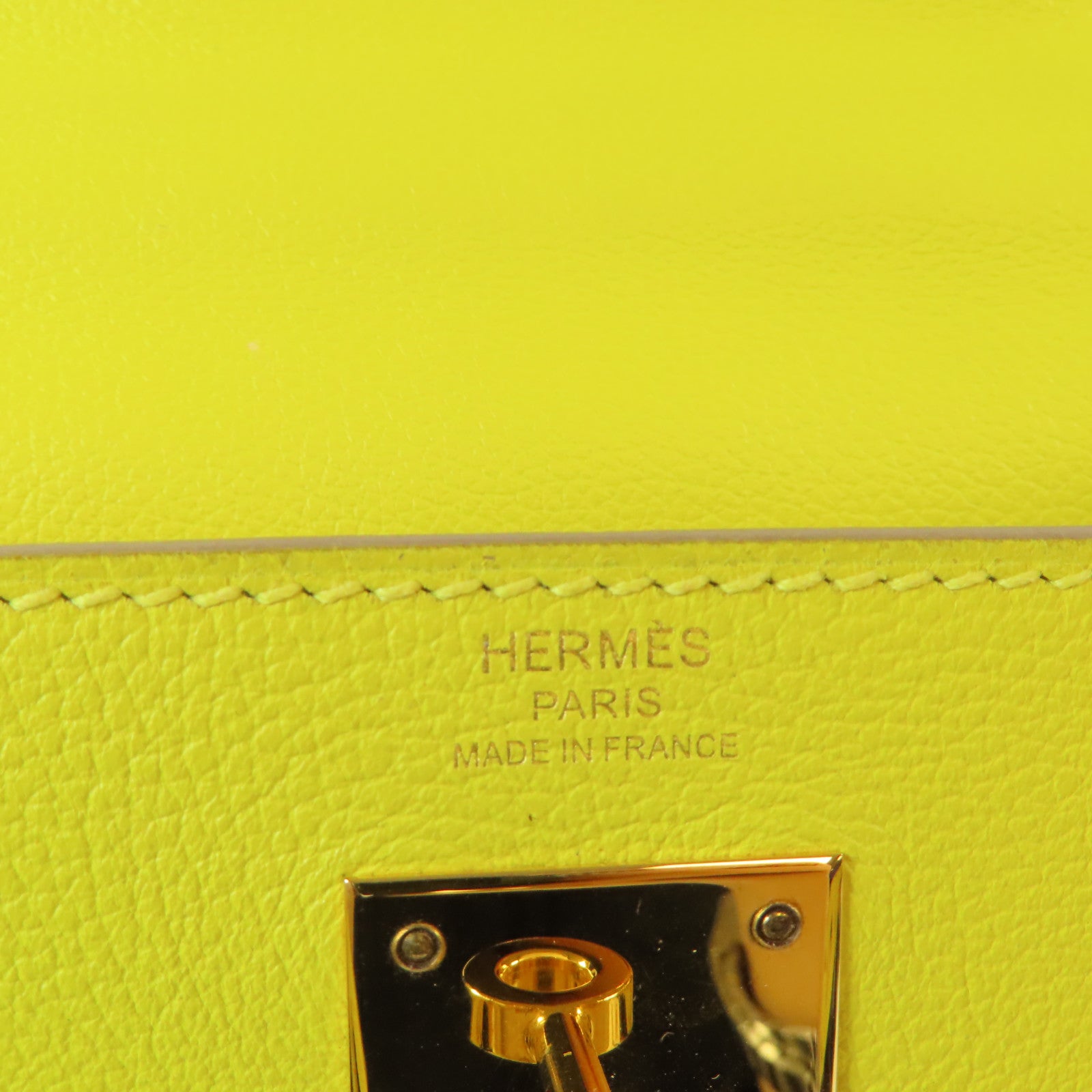 HERMES Evercolor皮革Kelly 28金扣手挽肩背兩用袋Lime檸檬黃色