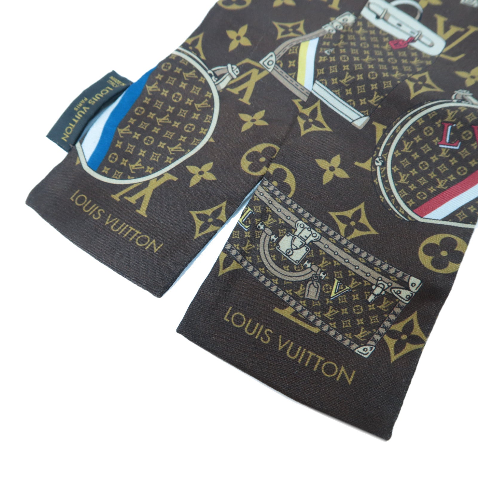 LOUIS VUITTON 絲質Monogram Trunks Bandeau Scarf絲巾啡色
