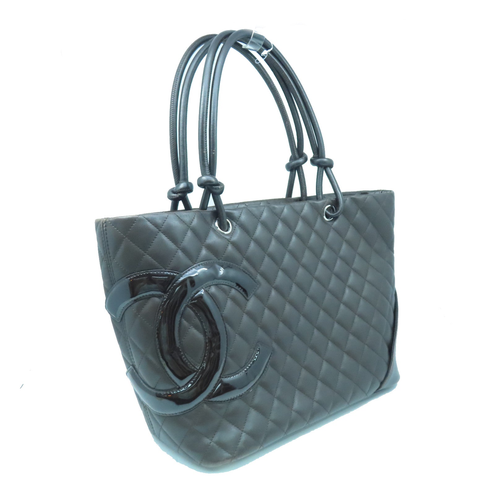 CHANEL Lingge cowhide leather Cambon Line Tote Bag silver buckle handle bag brown