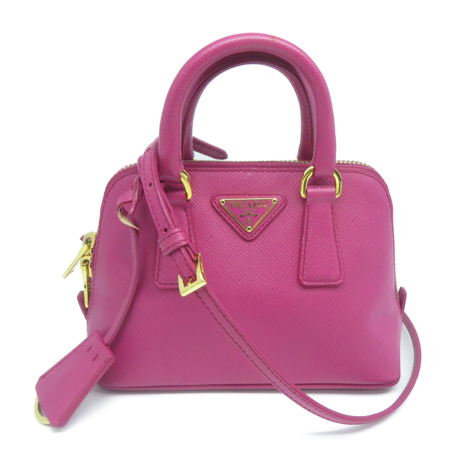 PRADA 牛皮皮革2 Way Shoulder金扣手挽肩背兩用袋粉紅色