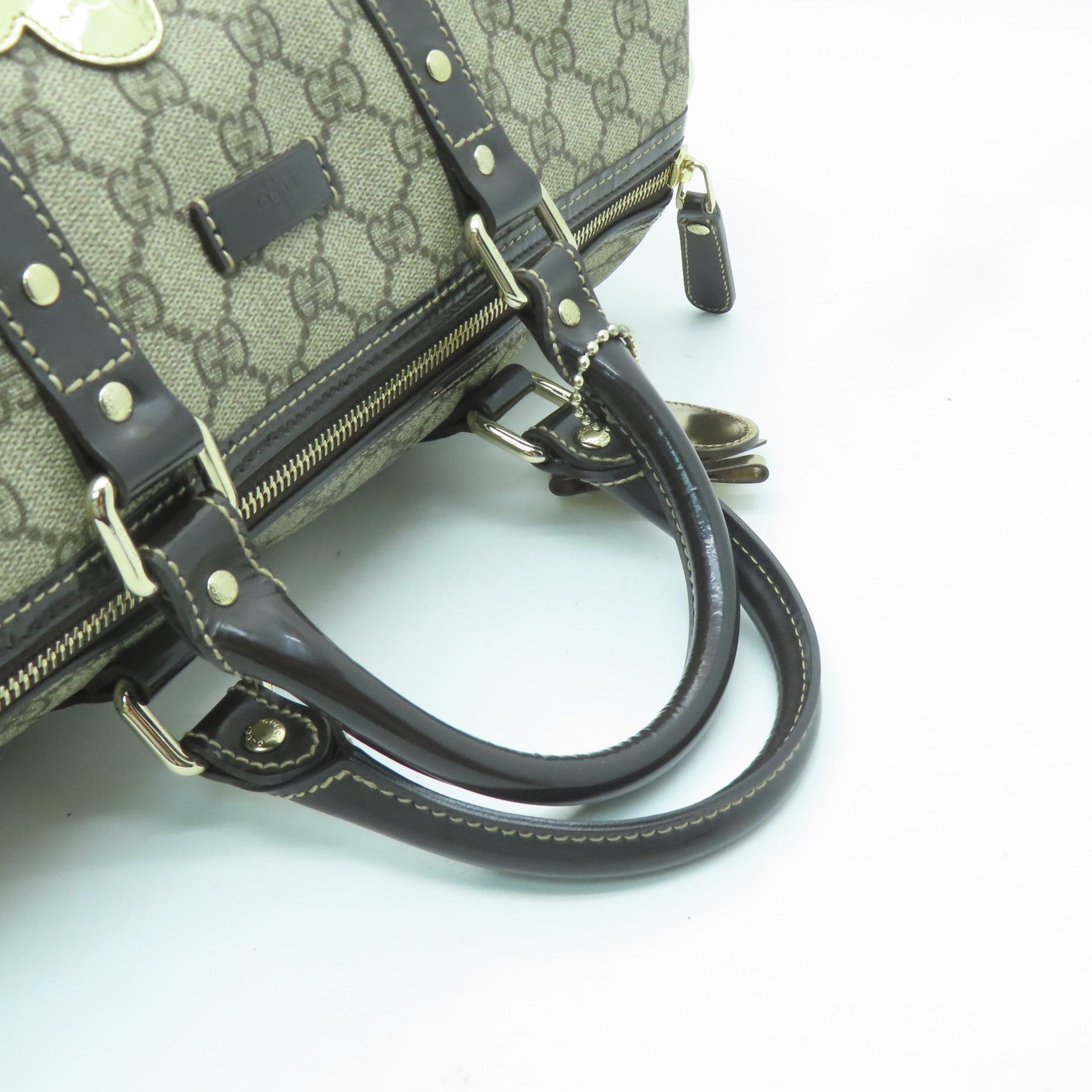 GUCCI 塗層帆布Boston Bag金扣手拿包棕色