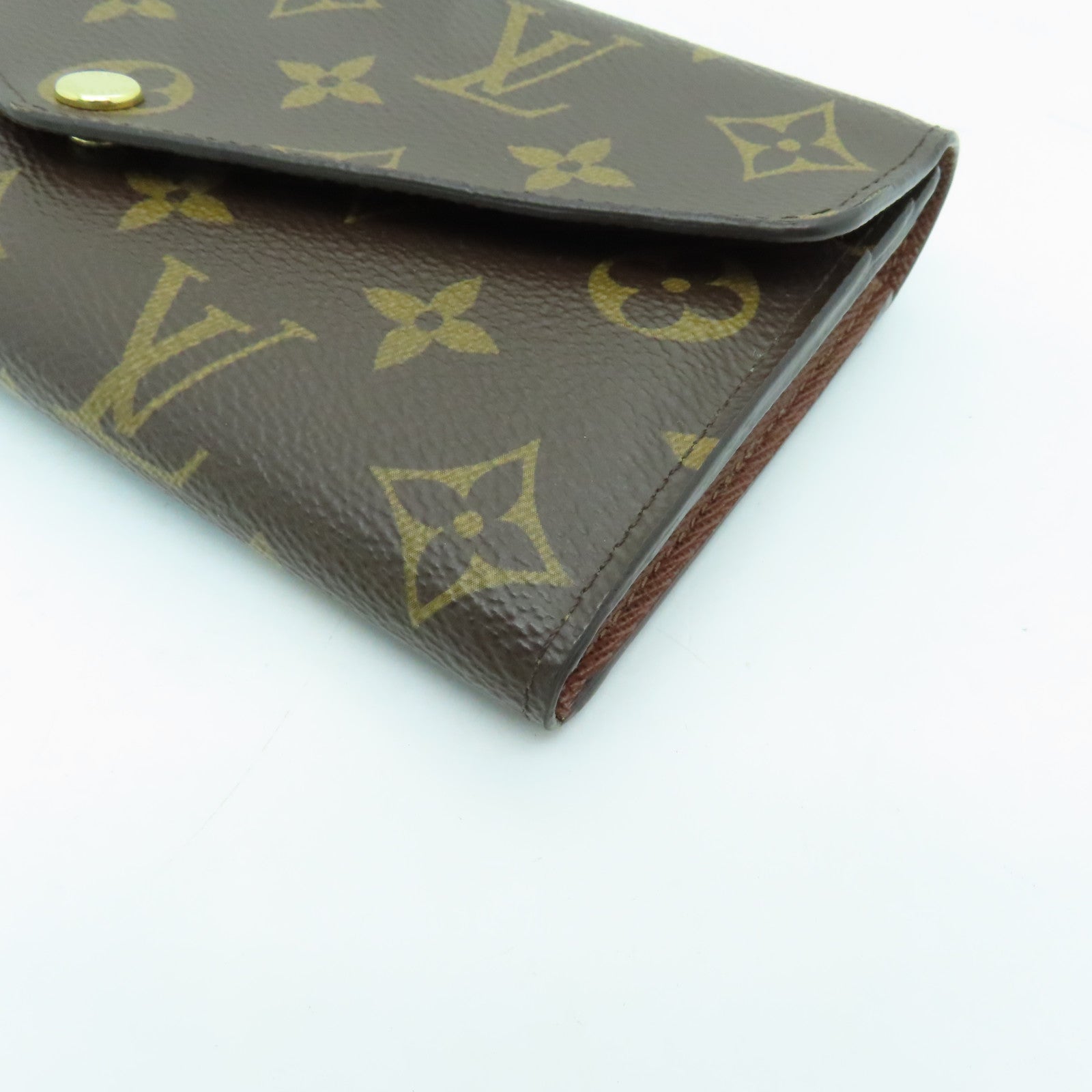 LOUIS VUITTON Monogram Sarah Gold Buckle Long Wallet Brown