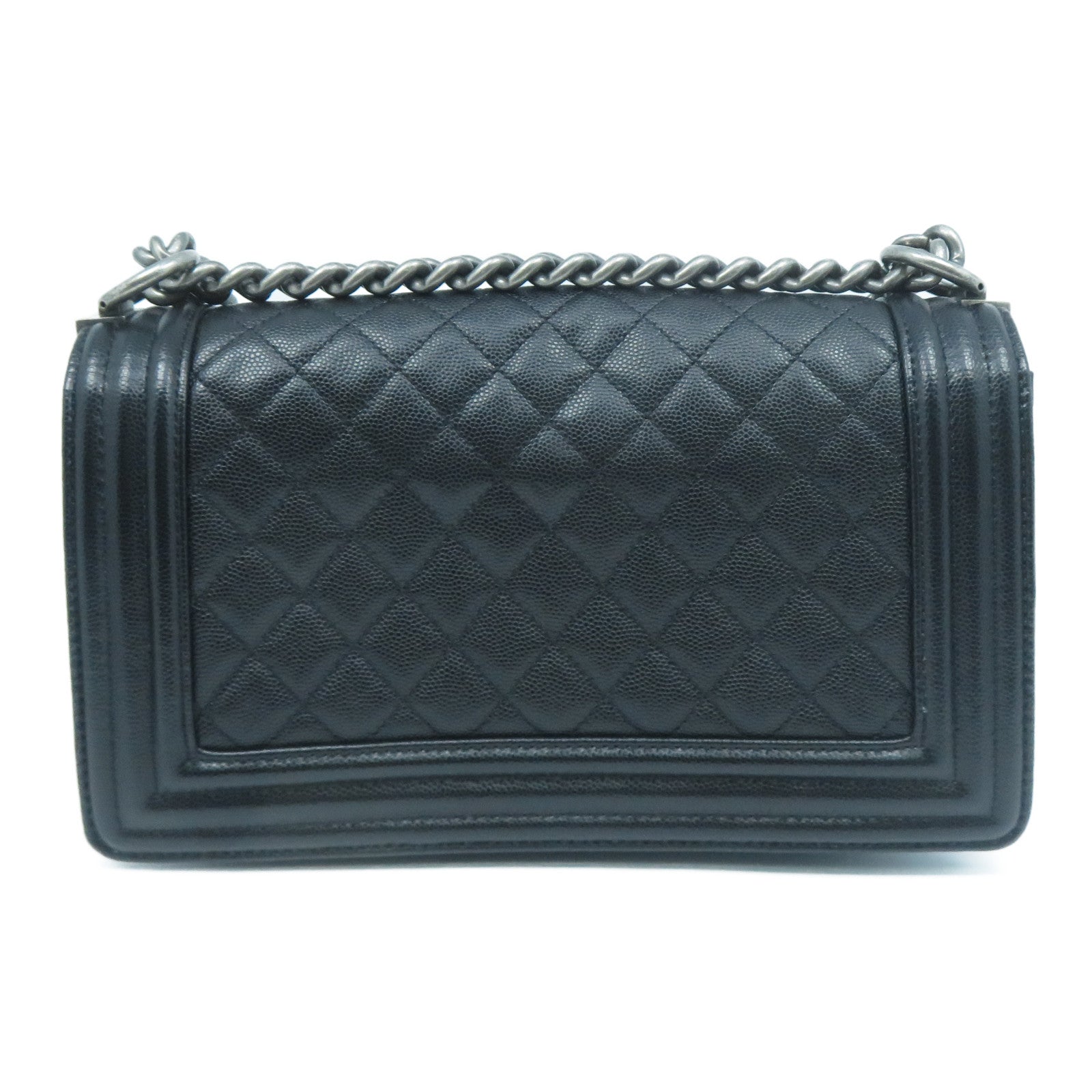 CHANEL 菱格Boy Chanel 25cm銀扣鏈帶肩背袋黑色