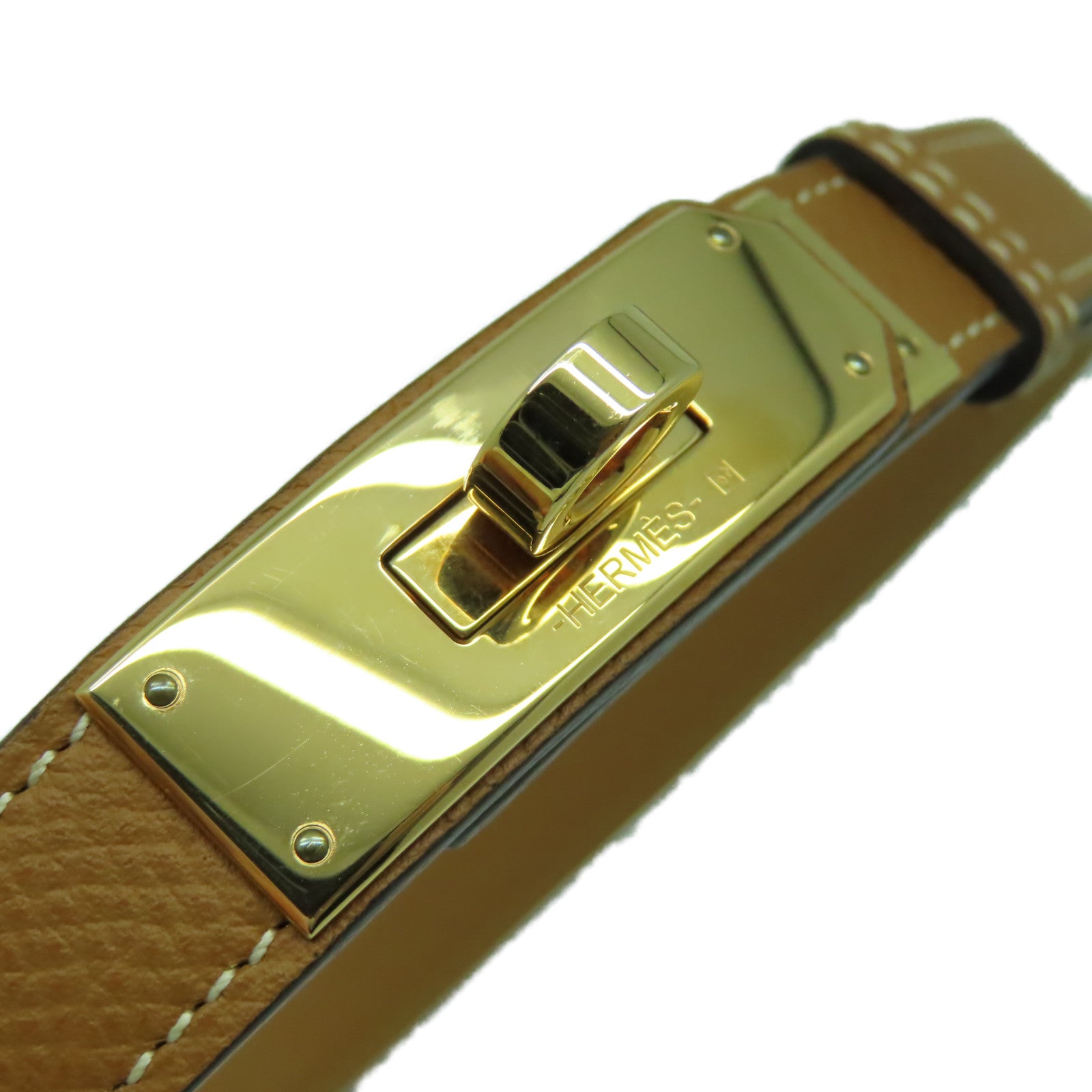 HERMES Epsom皮革Kelly Belt金扣皮帶經典駝色