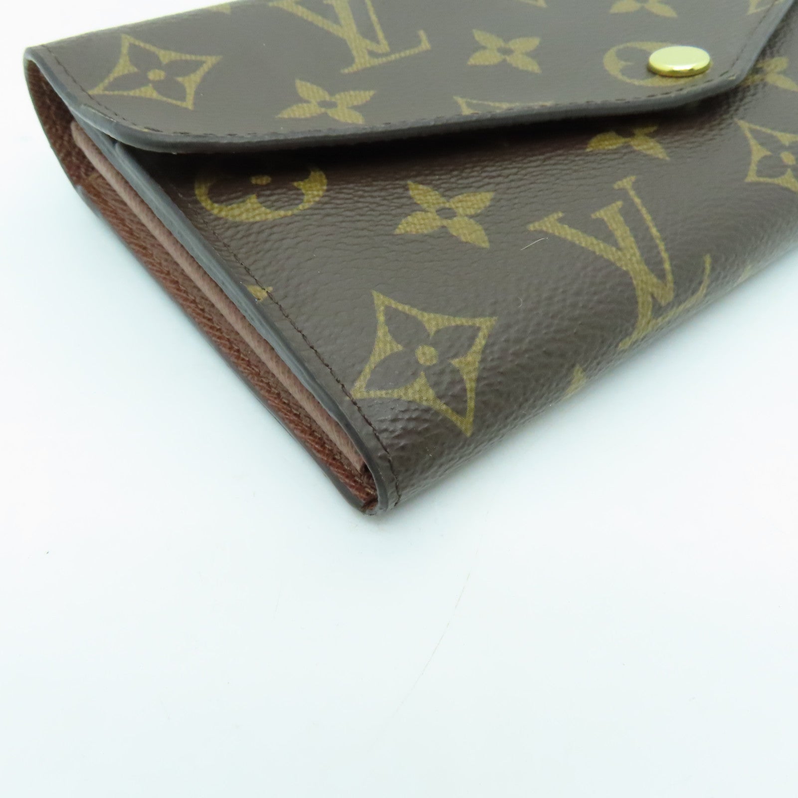 LOUIS VUITTON Monogram Sarah Gold Buckle Long Wallet Brown