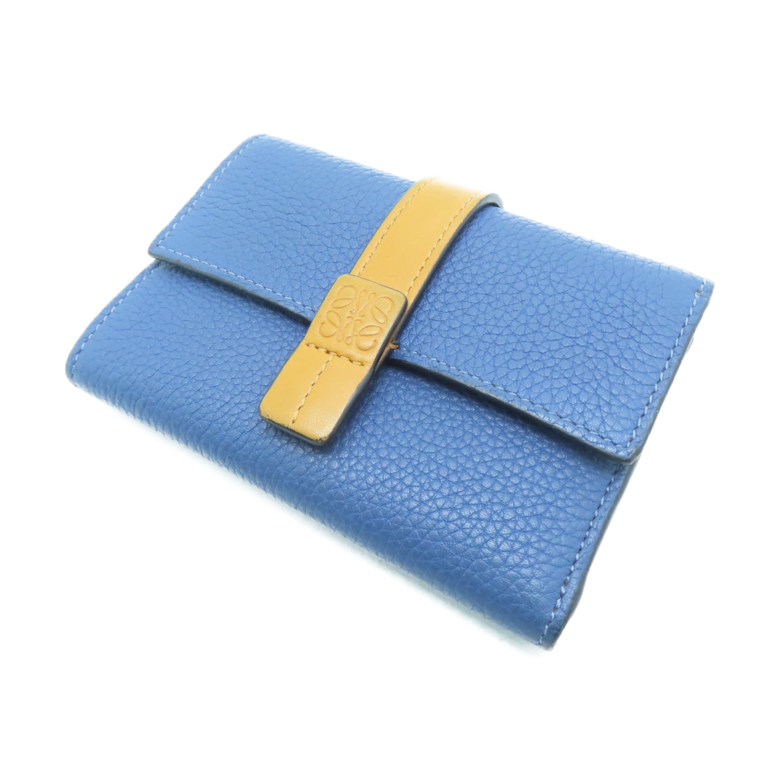 LOEWE 牛皮皮革Wallet银扣钱包蓝色/棕色