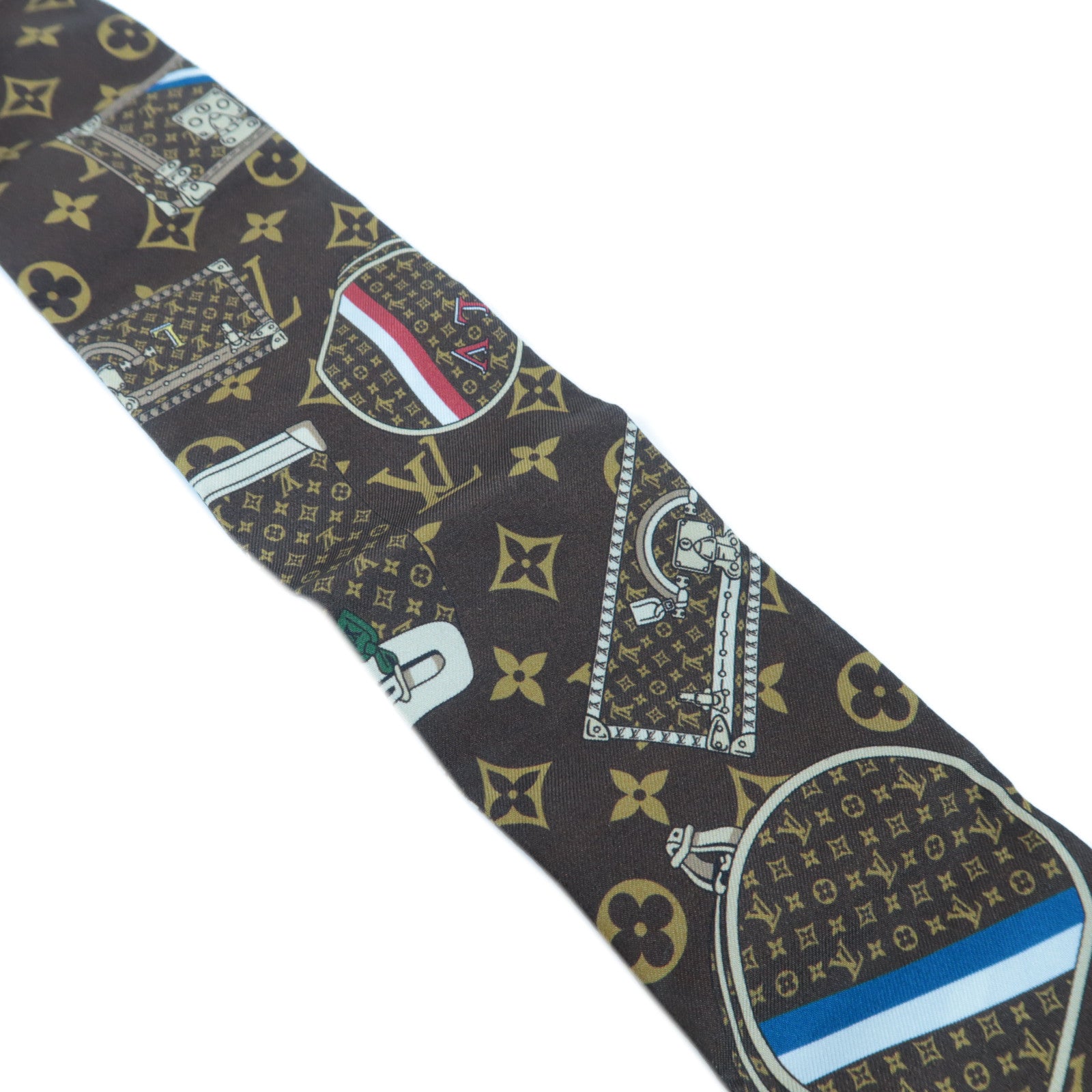 LOUIS VUITTON 絲質Monogram Trunks Bandeau Scarf絲巾啡色