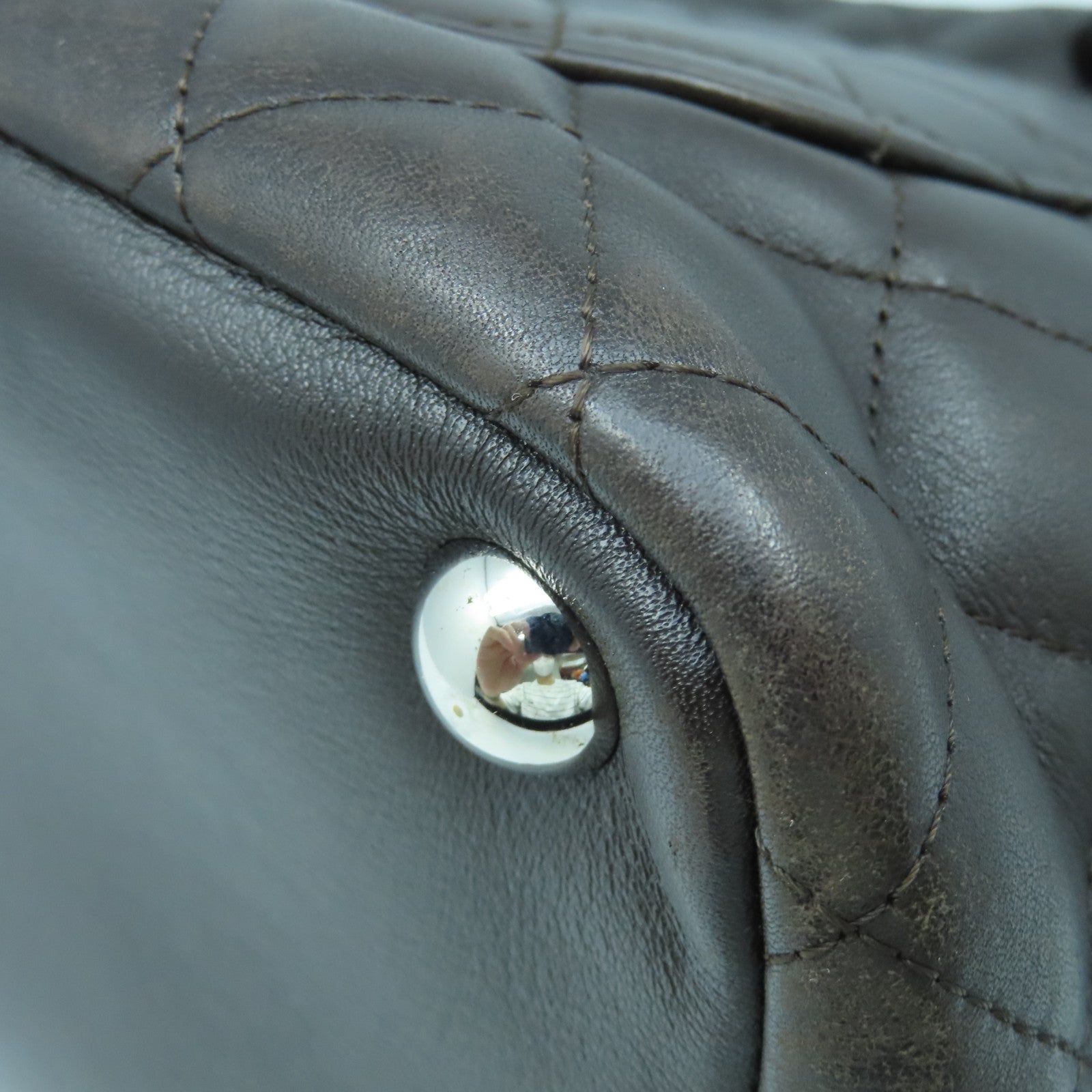CHANEL Lingge cowhide leather Cambon Line Tote Bag silver buckle handle bag brown