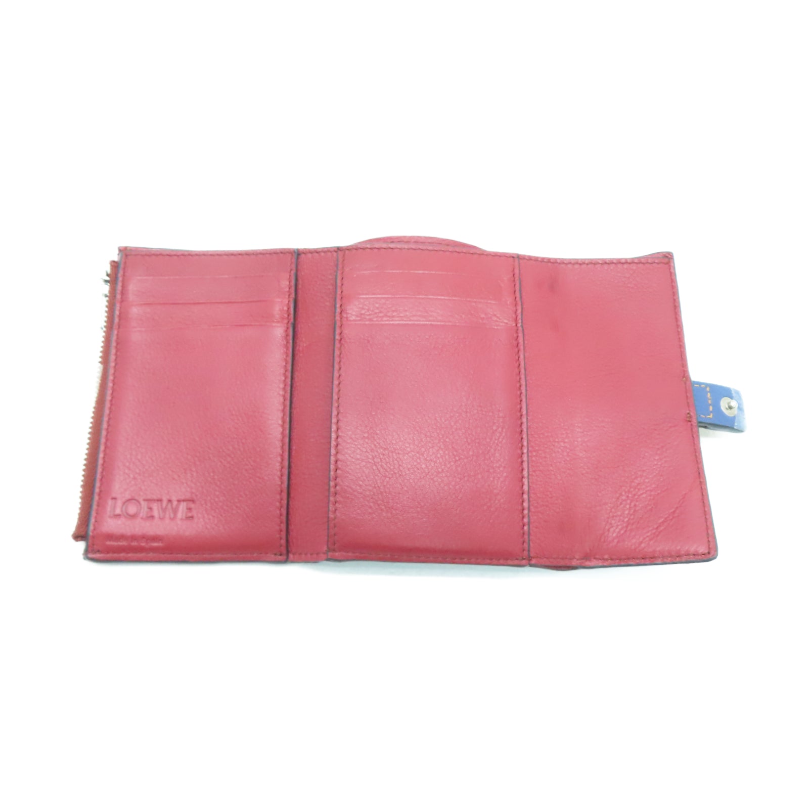 LOEWE 牛皮皮革Wallet银扣钱包蓝色/棕色
