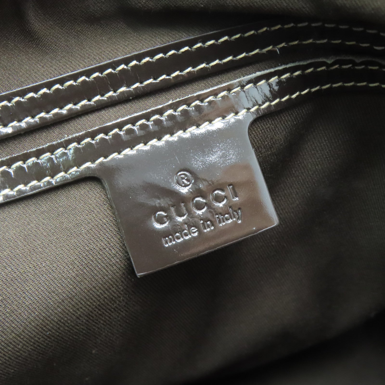 GUCCI 塗層帆布Boston Bag金扣手拿包棕色