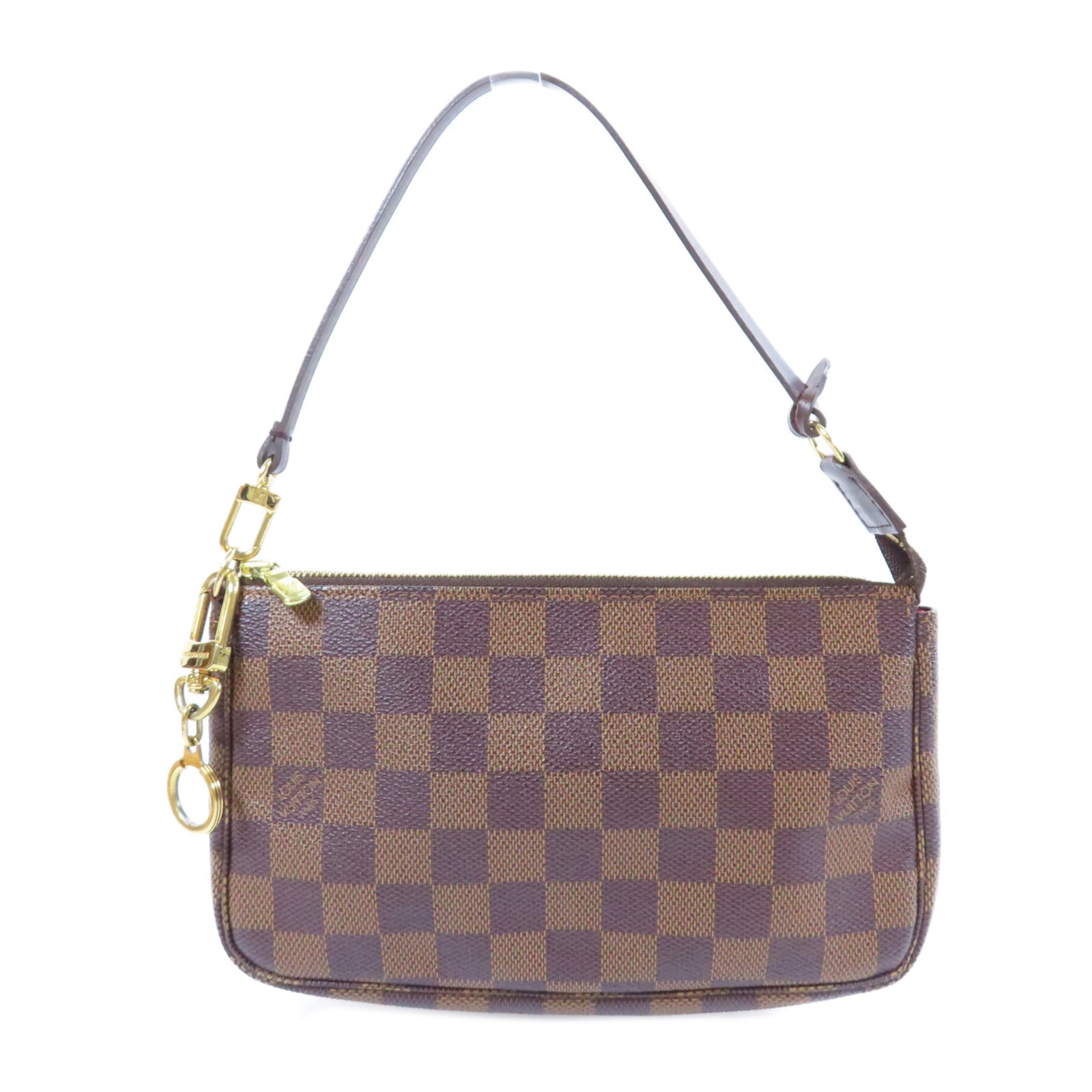 LOUIS VUITTON Damier Ebene Pochette Accessories金扣鏈帶肩背袋啡色
