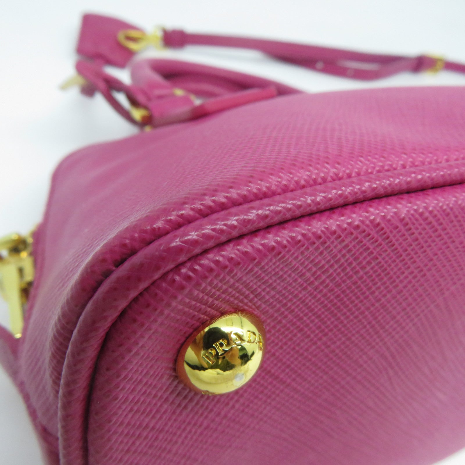 PRADA 牛皮皮革2 Way Shoulder金扣手挽肩背兩用袋粉紅色
