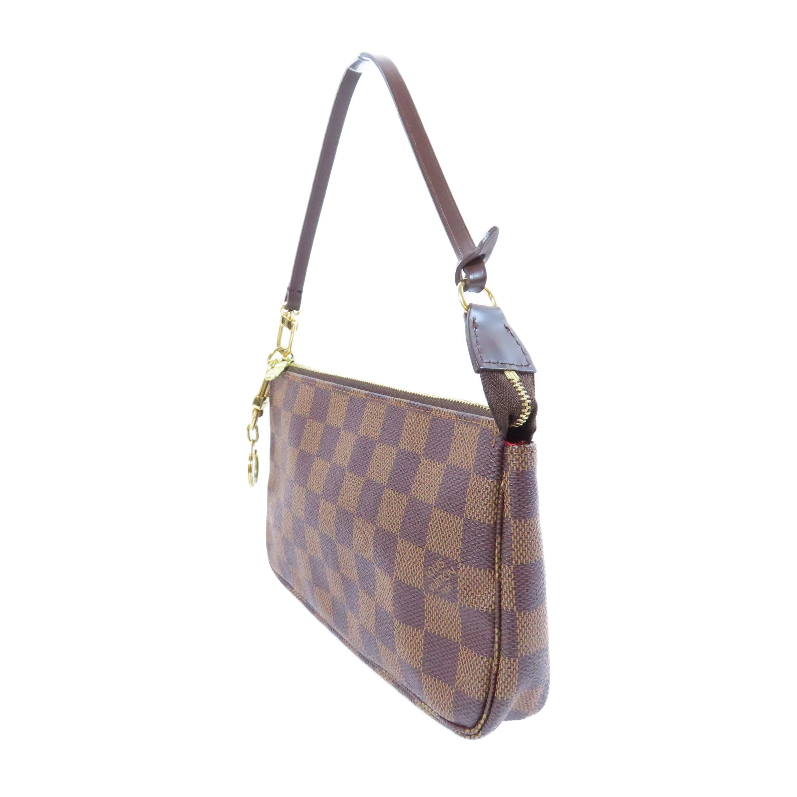 LOUIS VUITTON Damier Ebene Pochette Accessories金扣鏈帶肩背袋啡色