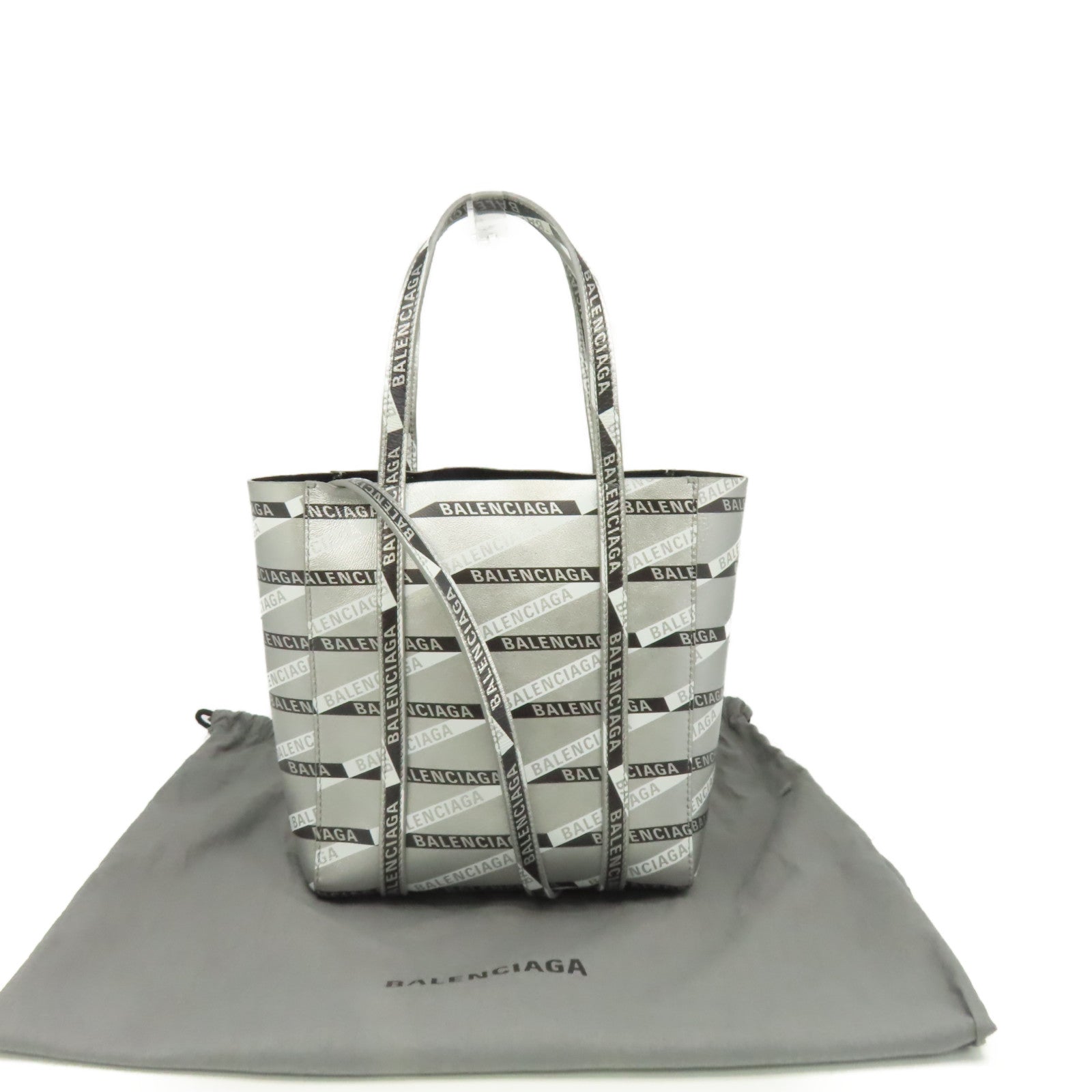 BALENCIAGA 牛皮皮革Allover Logo Tote Bag手挽肩背兩用袋銀色