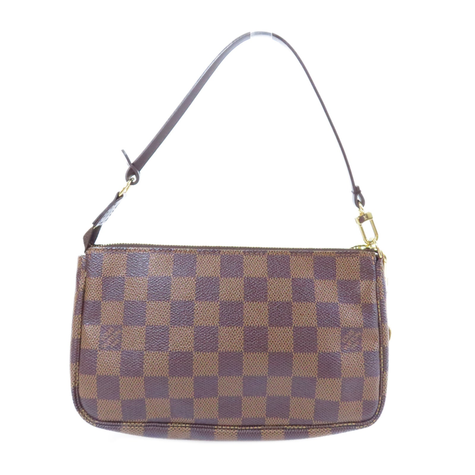 LOUIS VUITTON Damier Ebene Pochette Accessories金扣鏈帶肩背袋啡色