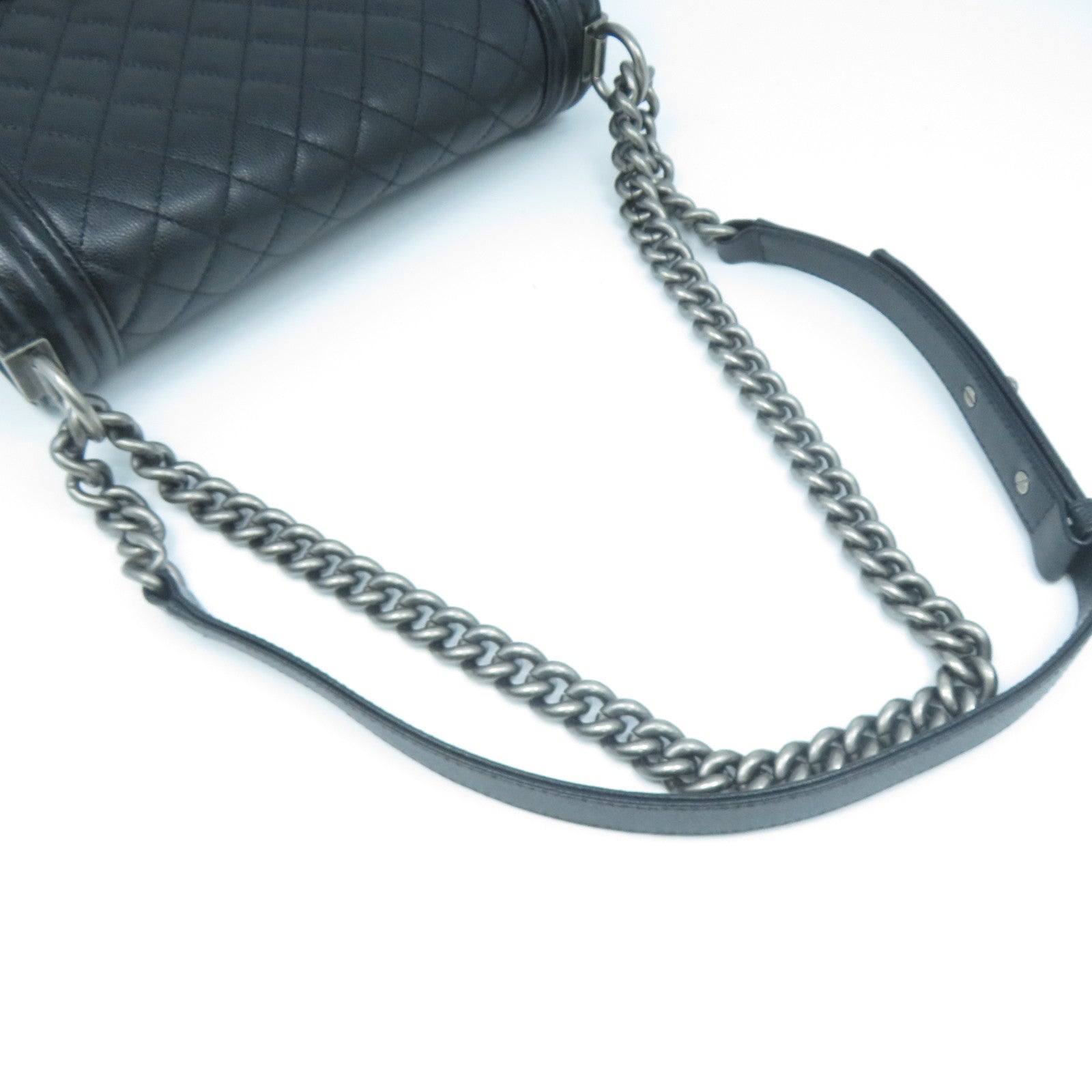 CHANEL 菱格Boy Chanel 25cm銀扣鏈帶肩背袋黑色