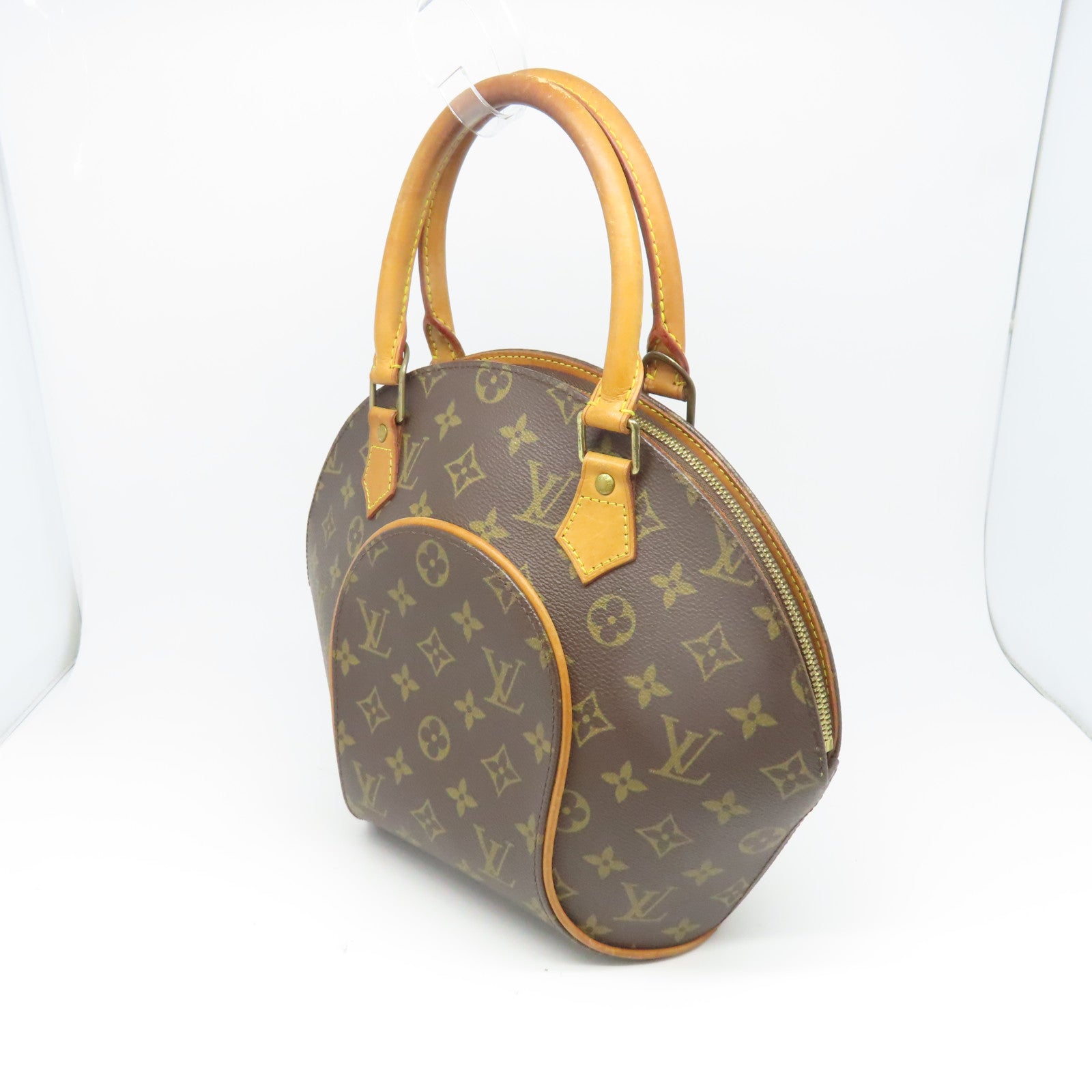 LOUIS VUITTON Monogram Elipse PM金扣手挽袋棕色