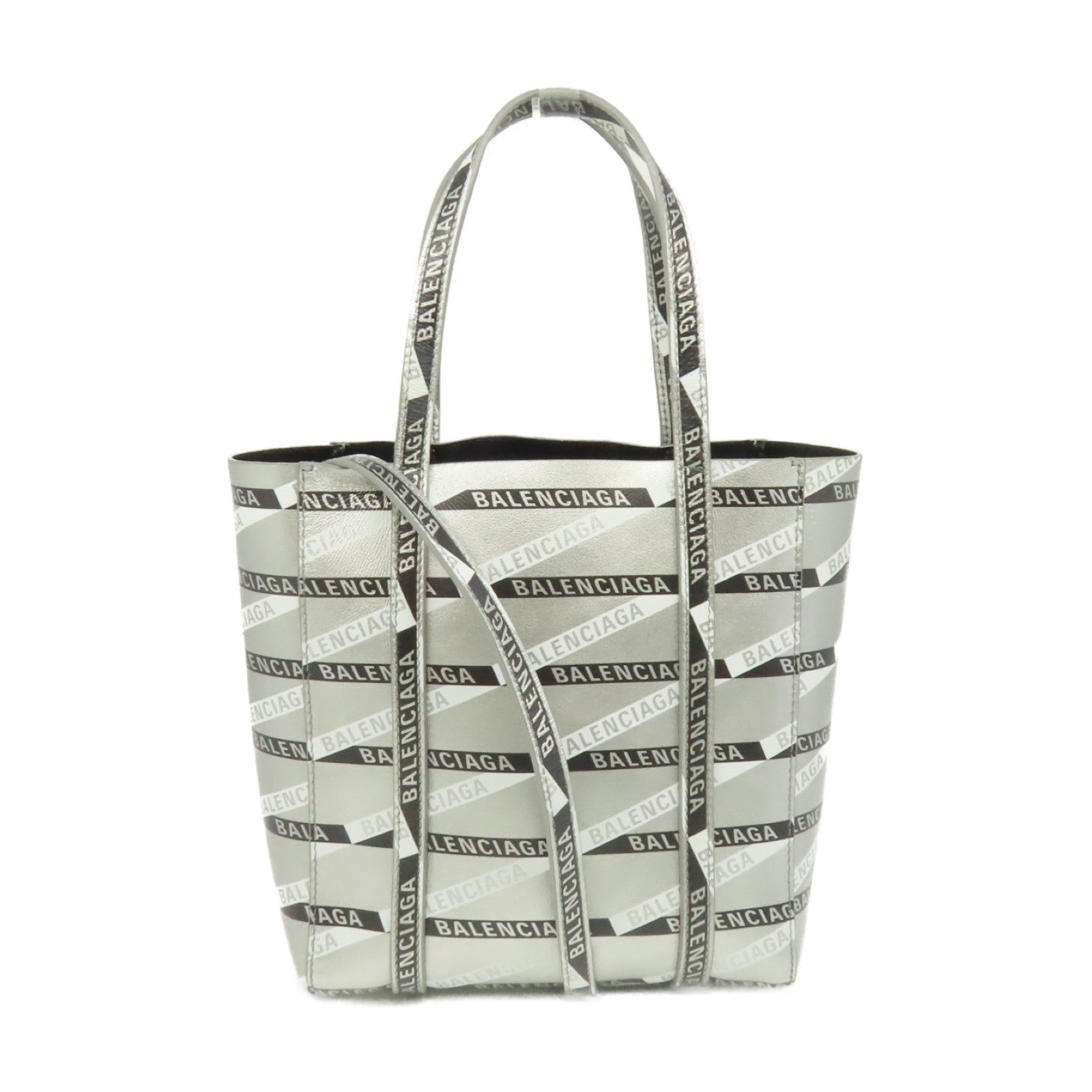 BALENCIAGA 牛皮皮革Allover Logo Tote Bag手挽肩背兩用袋銀色