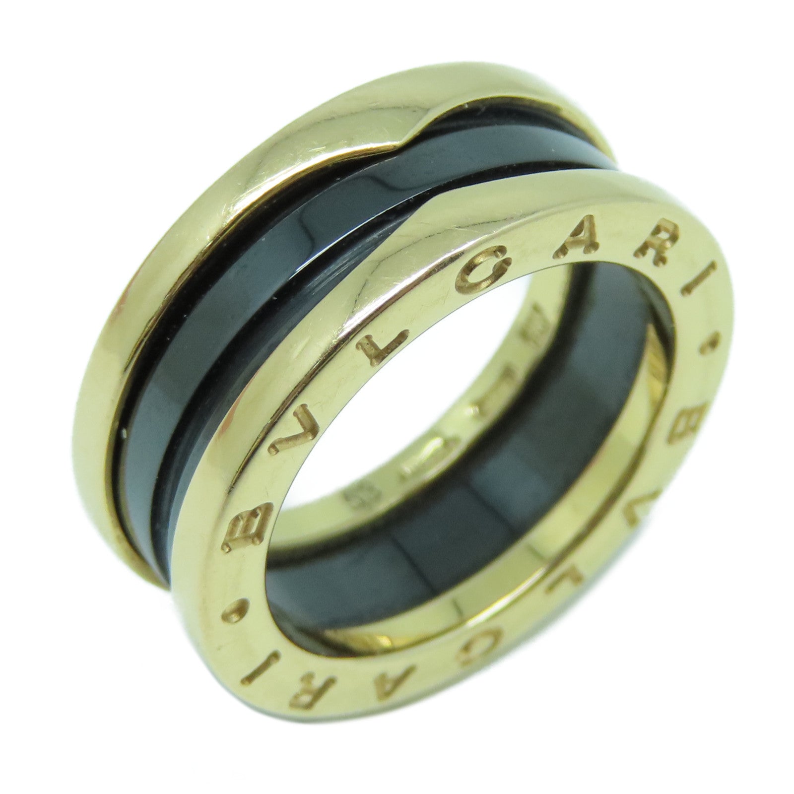 BVLGARI 18K玫瑰金/陶瓷B-zero1戒指黑色US#6