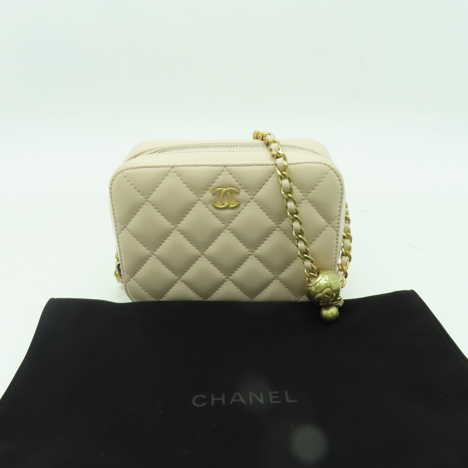 CHANEL 菱格牛皮皮革Shoulder Bag金扣鏈帶肩背袋粉紅色